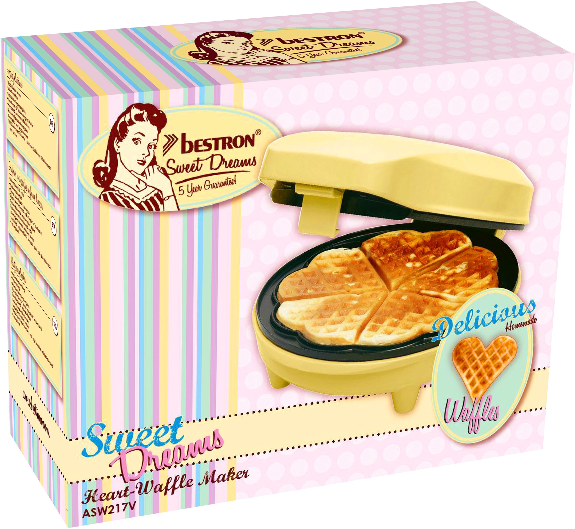 bestron Waffeleisen »ASW217«, 700 W, für klassische Herzwaffeln, mit Antihaftbeschichtung, Retro Design