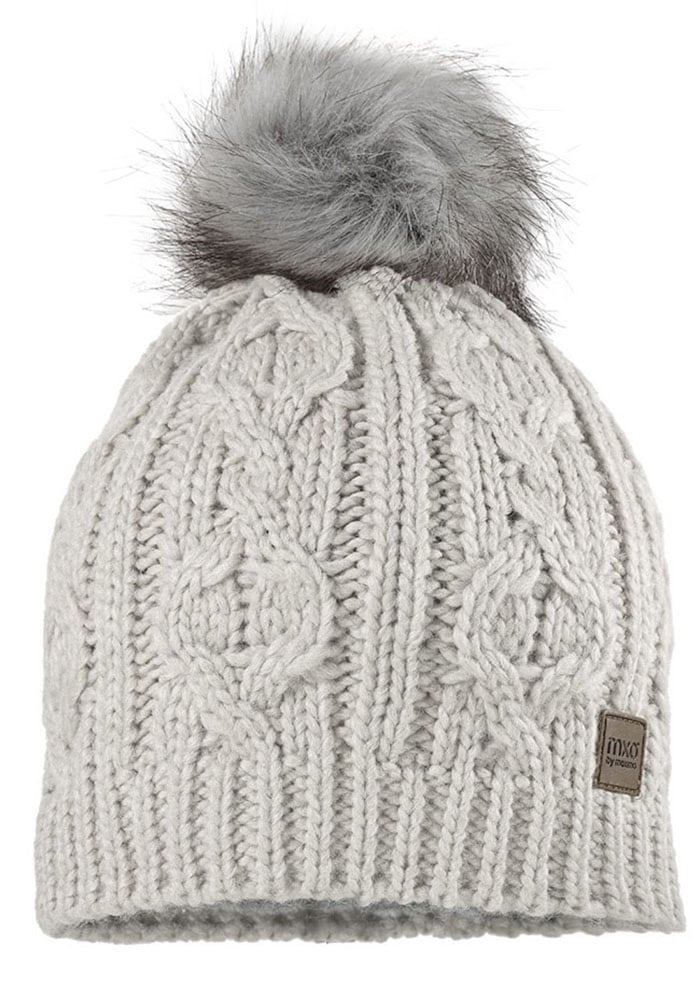 MAXIMO Jungen Strickmütze, grau, Gr. 55, Zopfmuster, unifarben, Strick, Materialmix, Mützen, mit Zopfstrickmuster und FakeFur Bommel