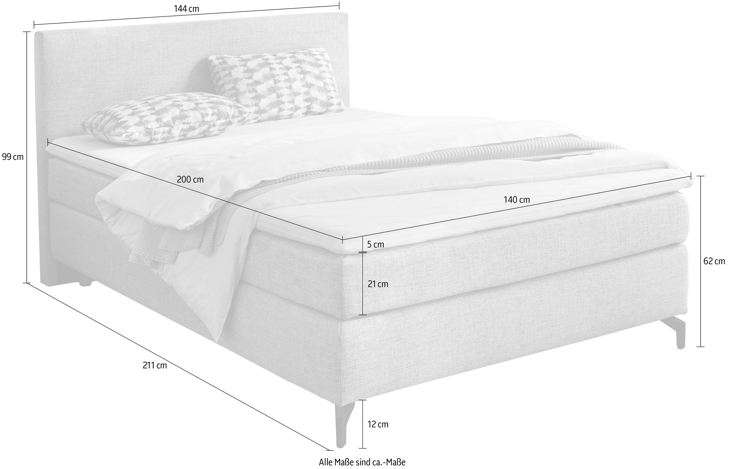 INOSIGN Boxspringbett Alinas, mit Topper und Zierkissen, in unterschiedliche Farbvarianten und Breiten lieferbar