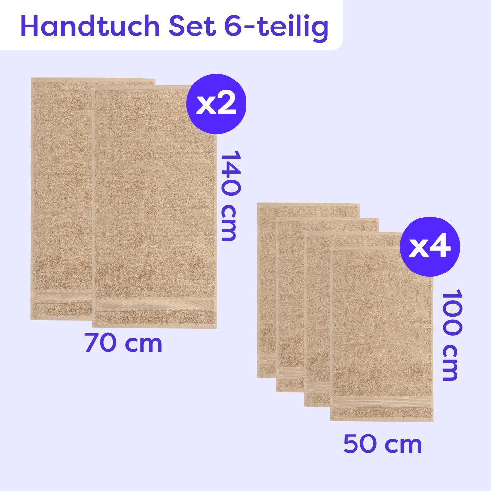Wolkenfeld Handtuch Set »Premium Low-Twist Baumwolle 550 g/m² – 6-teiliges Bade-Set« 6 tlg. Frottier 2 Duschtücher 70×140 cm & 4 Handtücher 50×100 cm