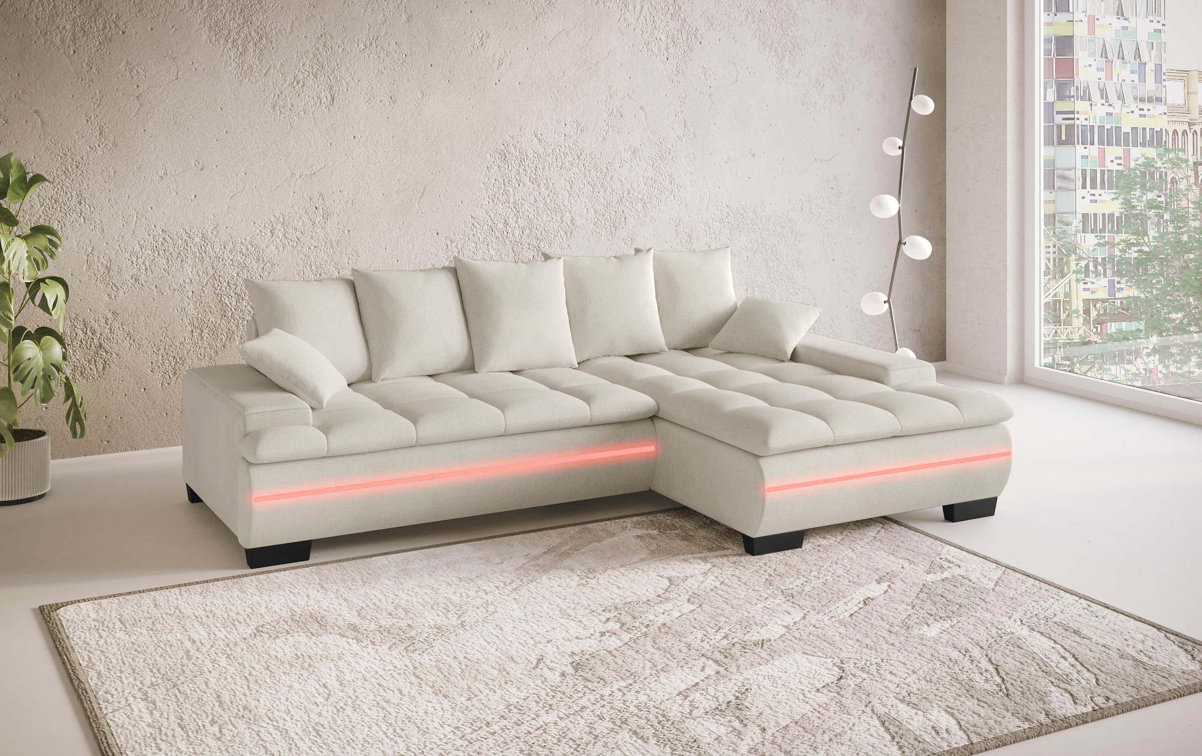Mr. Couch Ecksofa »Haiti II, L-Form«, RGB-LED Beleuchtung, wahlweise mit Kaltschaum, Bett, Bettkasten