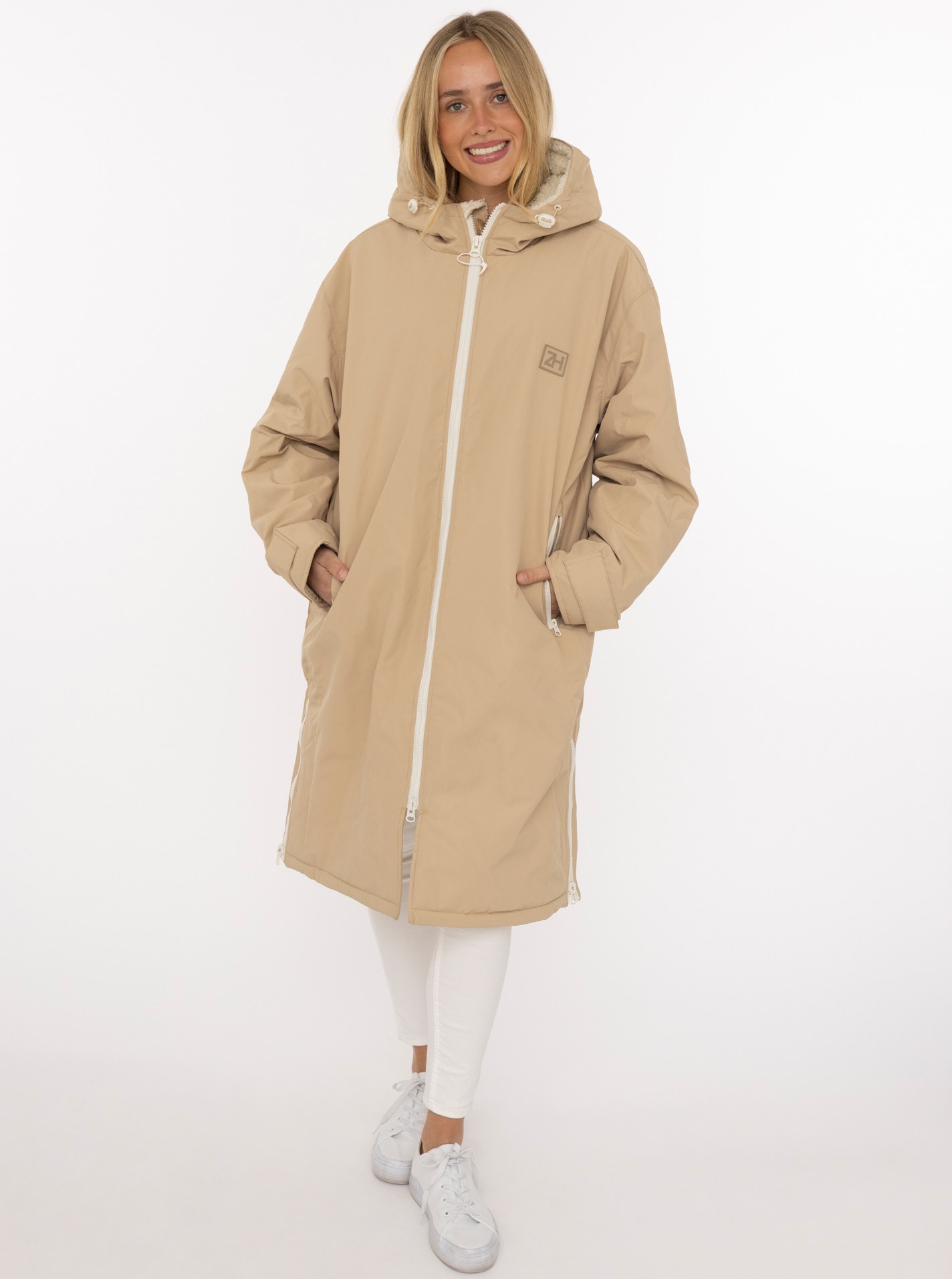 Zwillingsherz Kurzmantel ""Oversize Windjacke ZH"" seitliche Taschen, Kapuze, Reißverschluss, Teddy Futter, Oversized
