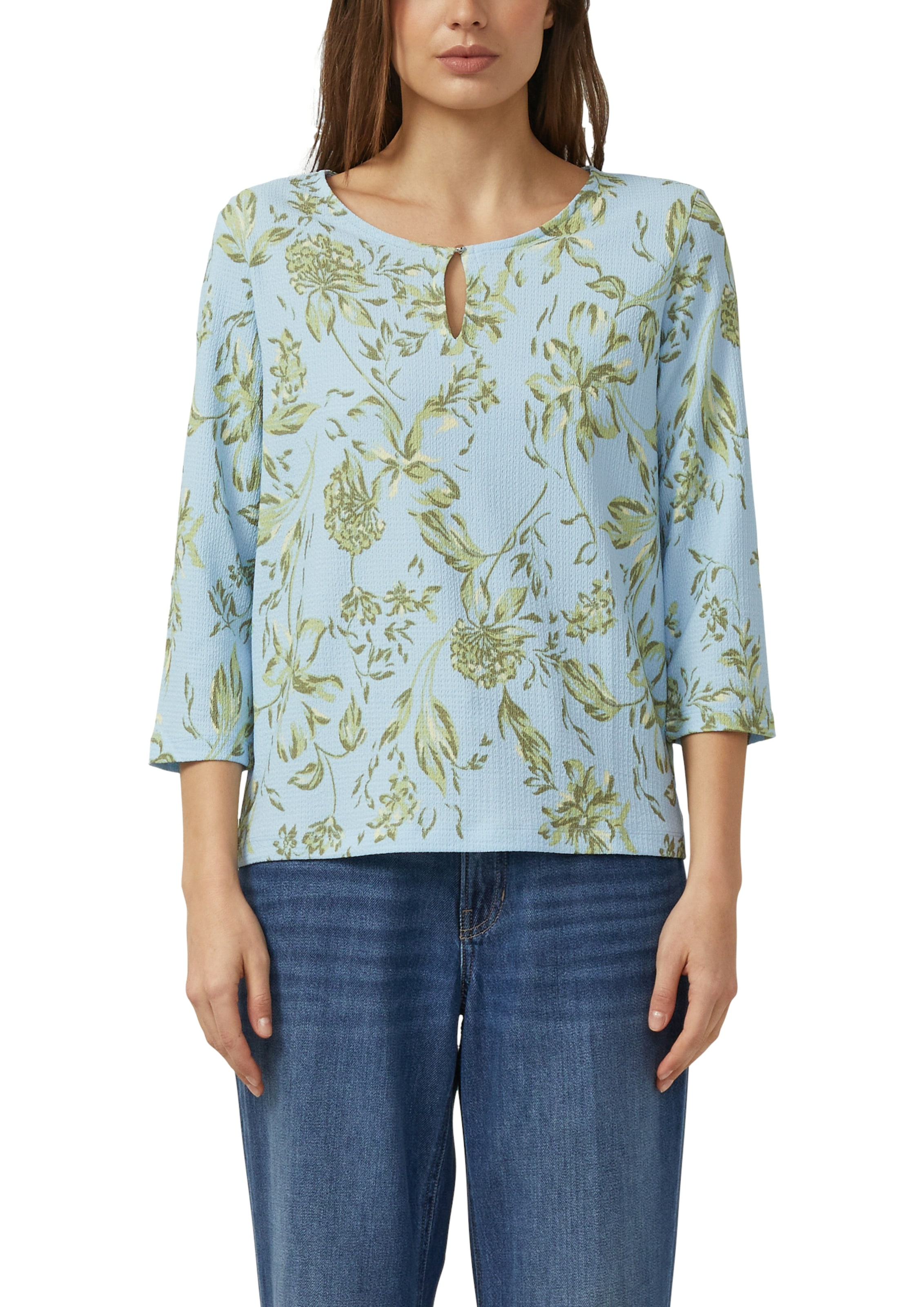 s.Oliver 3/4-Arm-Shirt mit floralem Allover-Print - Sommershirt Rundhals günstig online kaufen