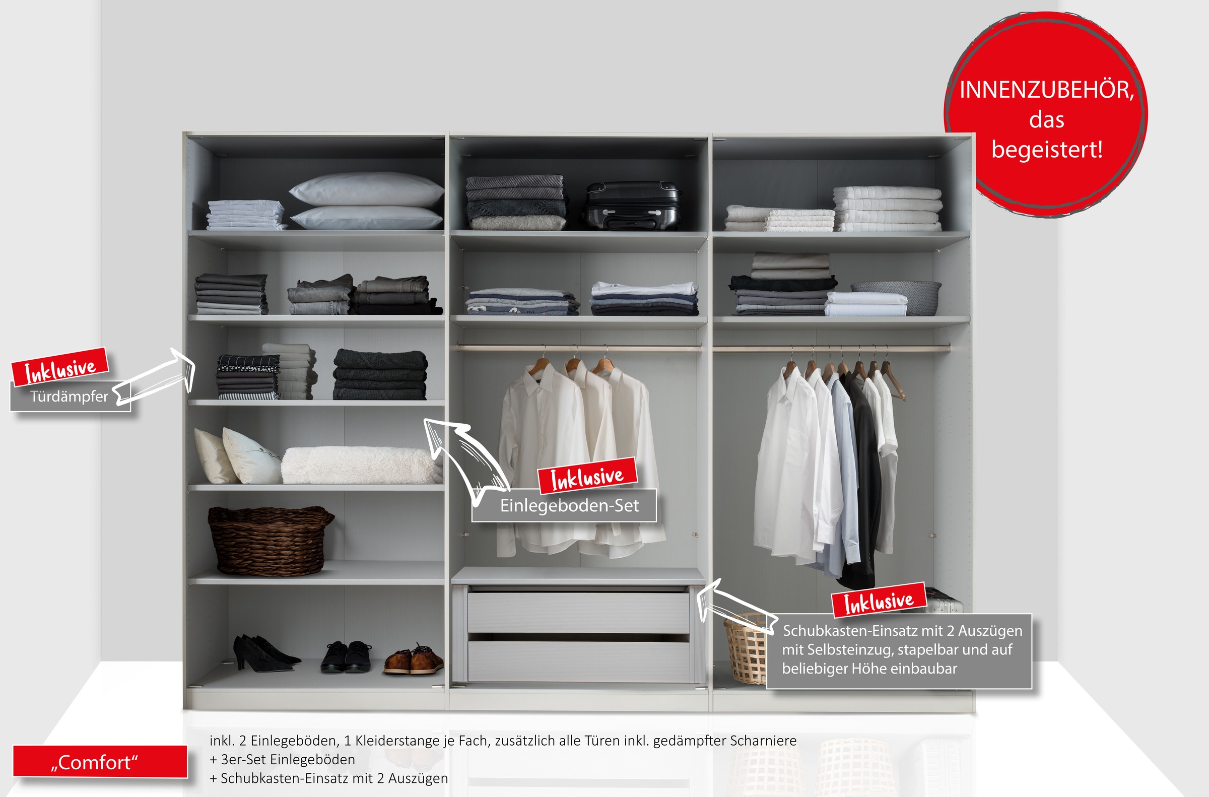 Thumbnail - WIEMANN Drehtürenschrank "Lagos" in 4 Breiten und mit 3 verschiedenen Ausstattungspaketen erhältlich, inkl. Türendämpfun...