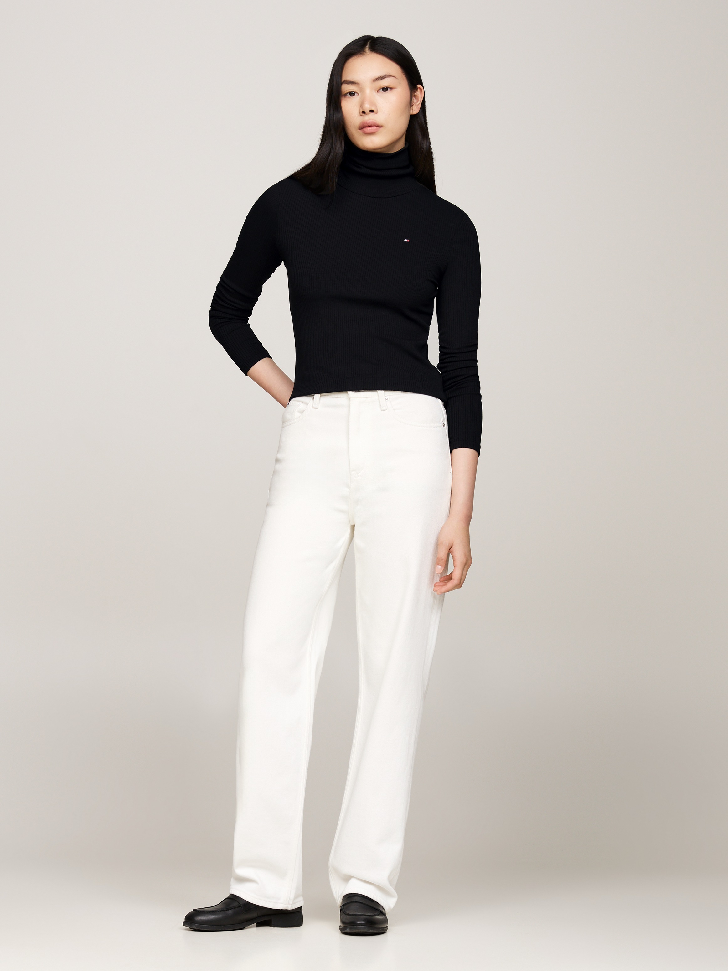 Tommy Hilfiger Langarmshirt »SLIM 5X2 RIB ROLL-NK LS«, in gerippter Struktur