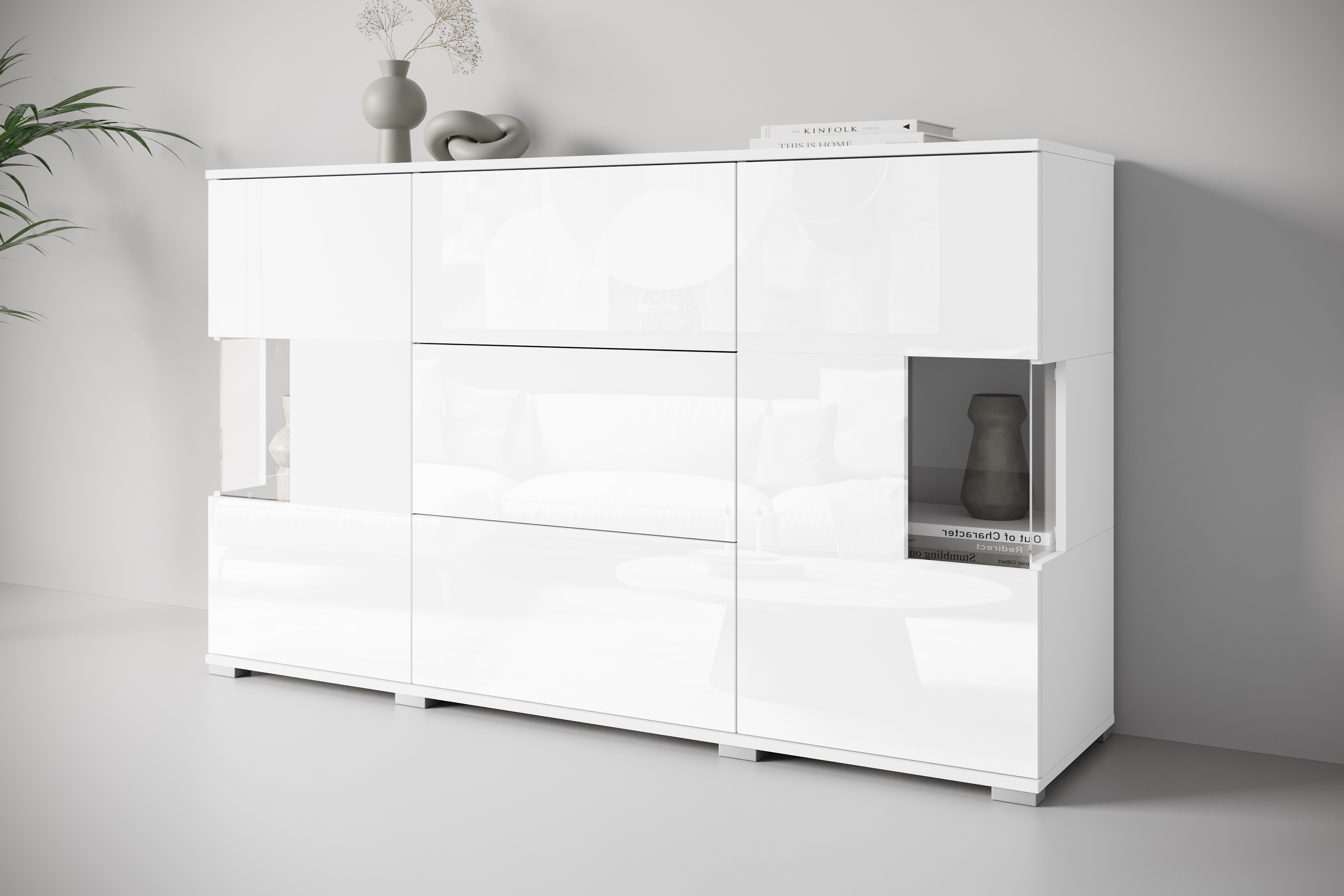 OTTO home Sideboard "Kenia" 1 Stk. tlg. Sideboard mit 3 Schubladen, 6 Fächern, Glastüren, Breite 150 cm