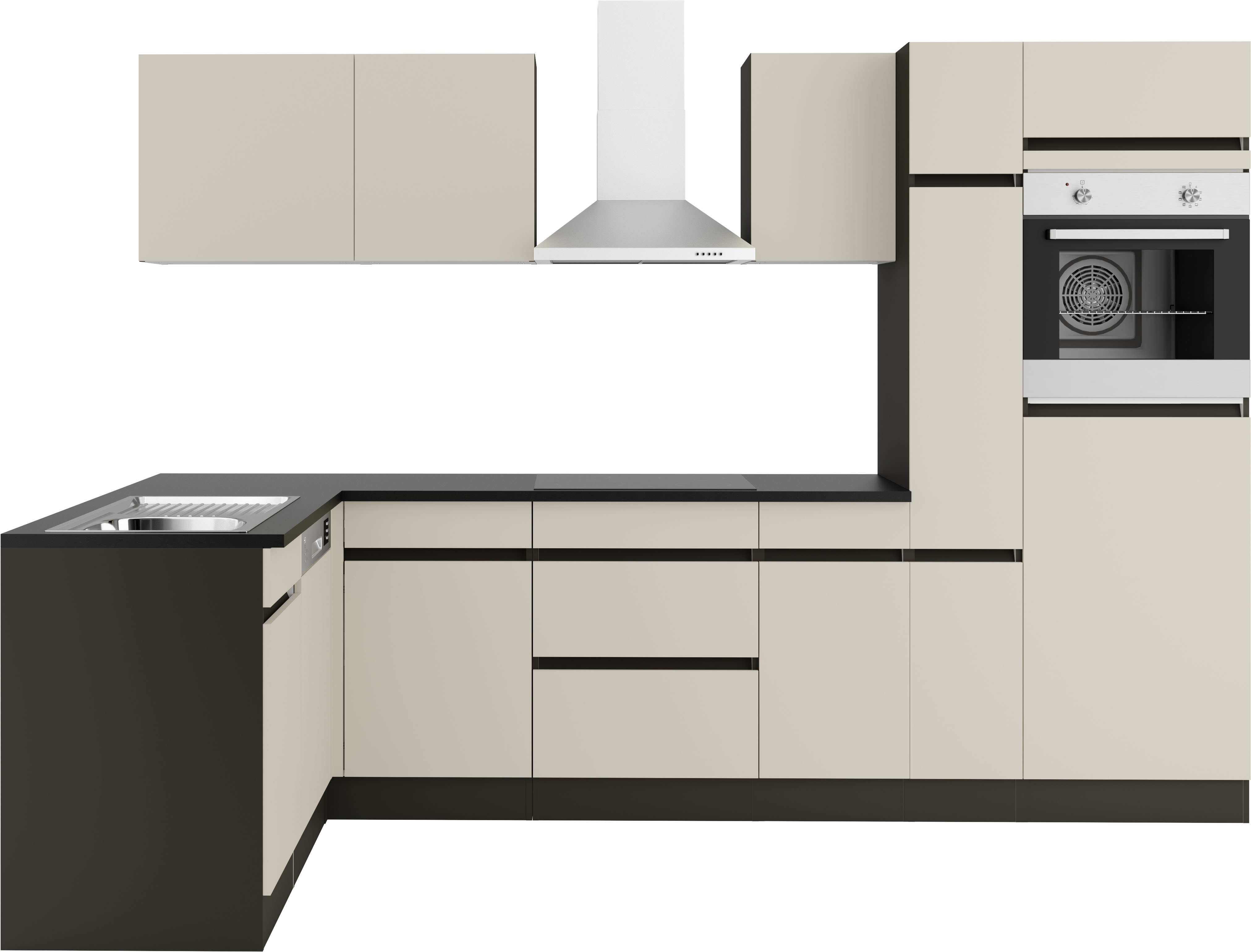 OPTIFIT Küchenzeile "Roth" Stellmaße 300x175 cm, wahlweise mit E-Geräten, mit Apothekerschrank