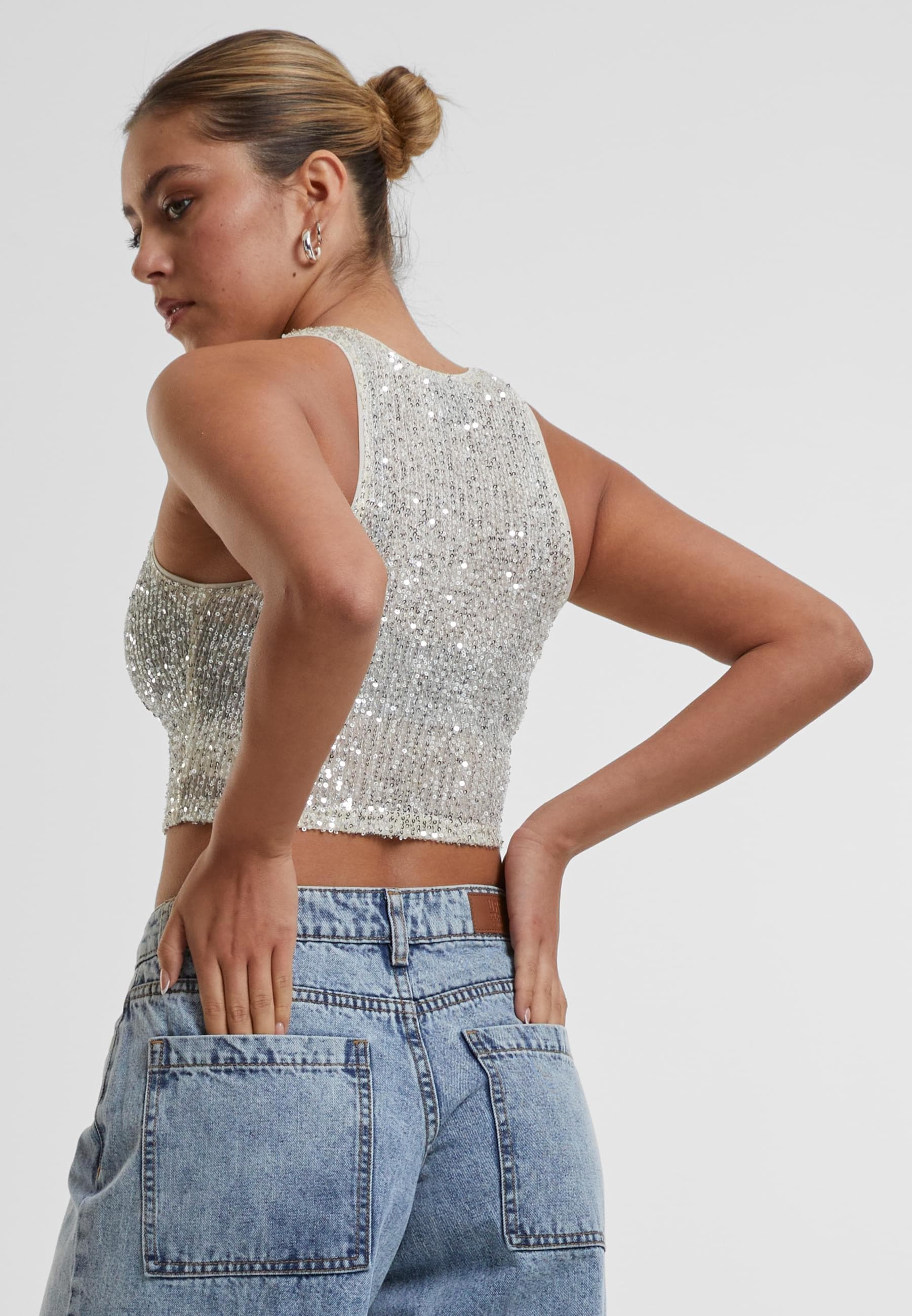 URBAN CLASSICS Muskelshirt »Urban Classics Ladies Sequins Cropped Top«, (1 tlg.)