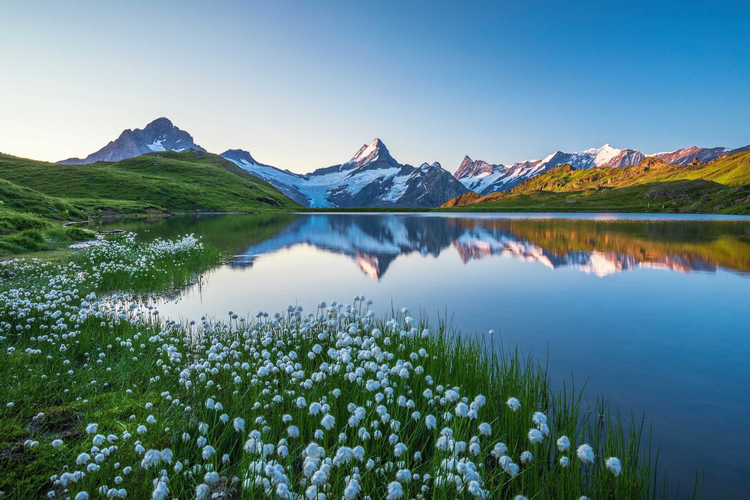 Papermoon Fototapete »LANDSCHAFT-GEBIRGE BERGE SEE ALPEN BLUMEN NATUR TAPETE«