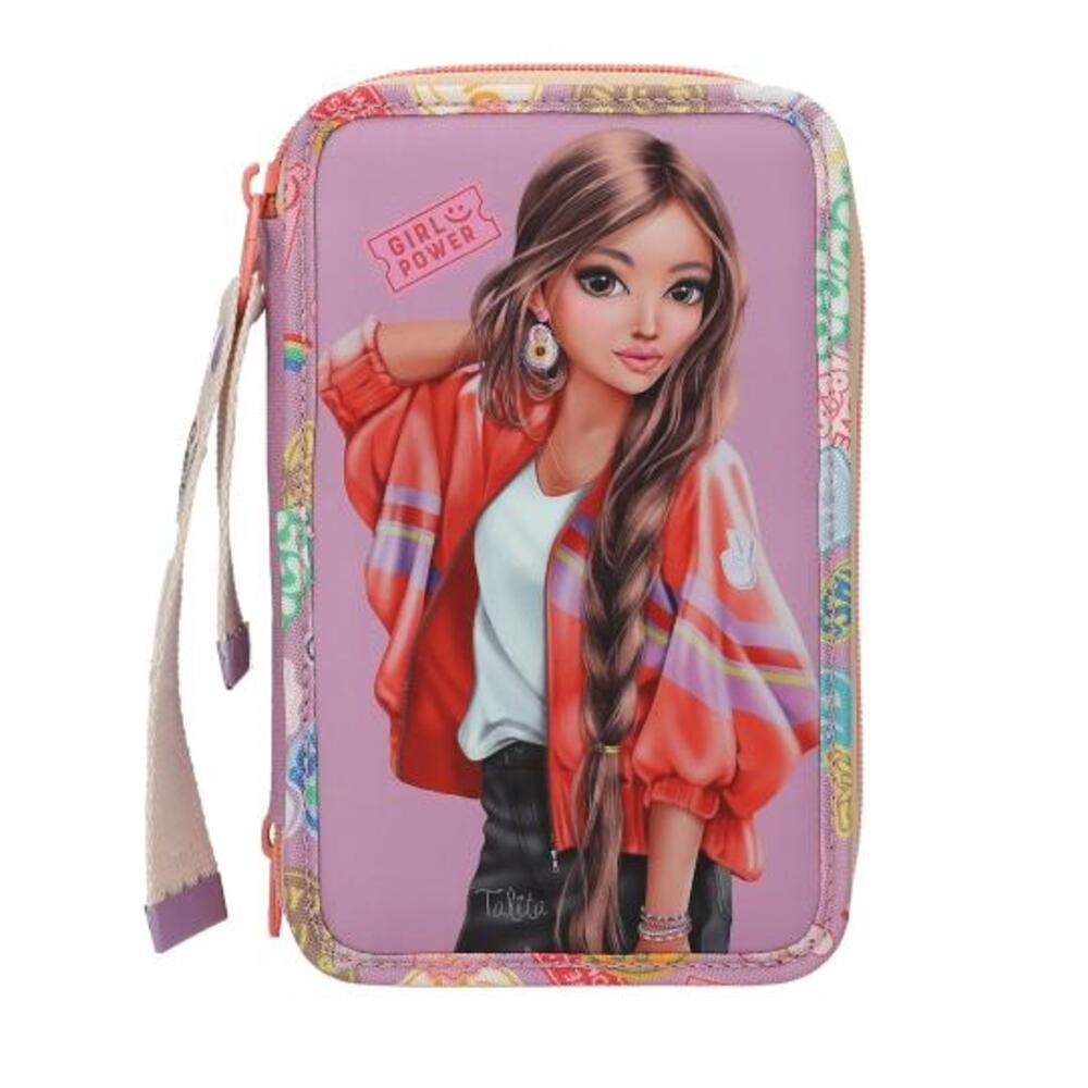 DEPESCHE Kinder Buntstift "3-Fach Federtasche mit Anhänger GIRL POWER inkl. Stifte TOPModel 7,5 x 13 x 20 cm violett", lila, Kunststoff, Stifte