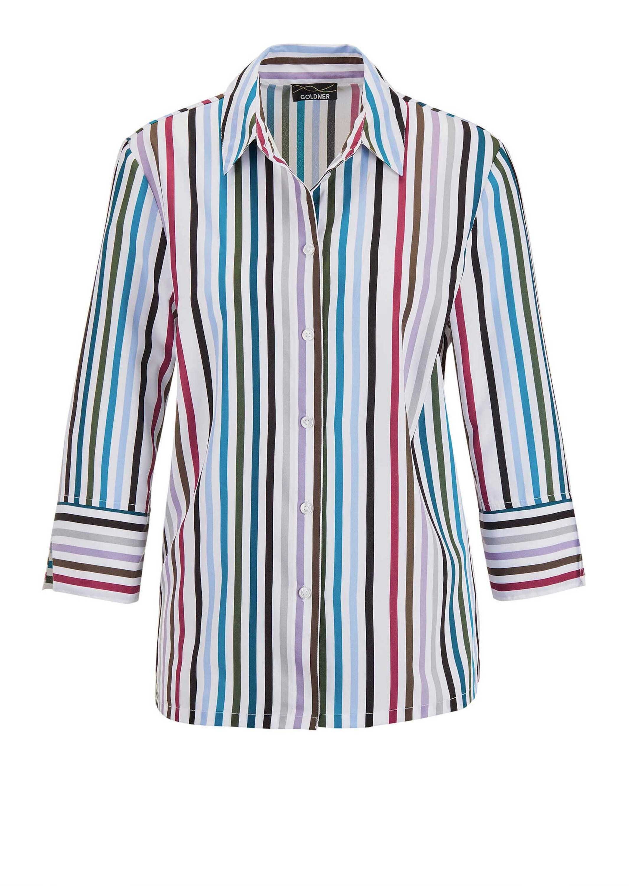 GOLDNER Hemdbluse "Kurzgröße Blusenshirt mit Streifenmuster" Knopfleiste