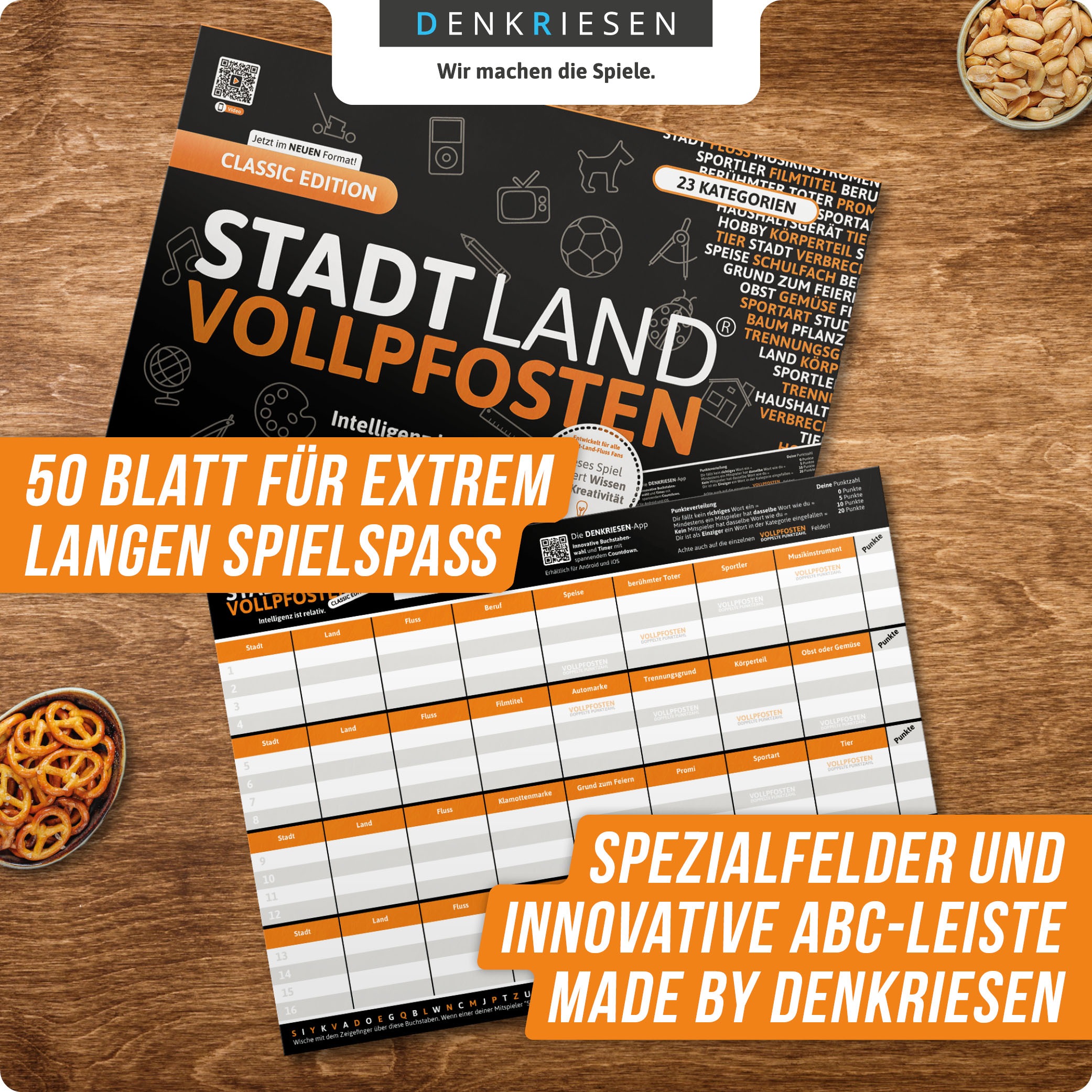 Denkriesen Spiel »Stadt Land Vollpfosten, Classic Edition, A4 Block«, Made in Germany