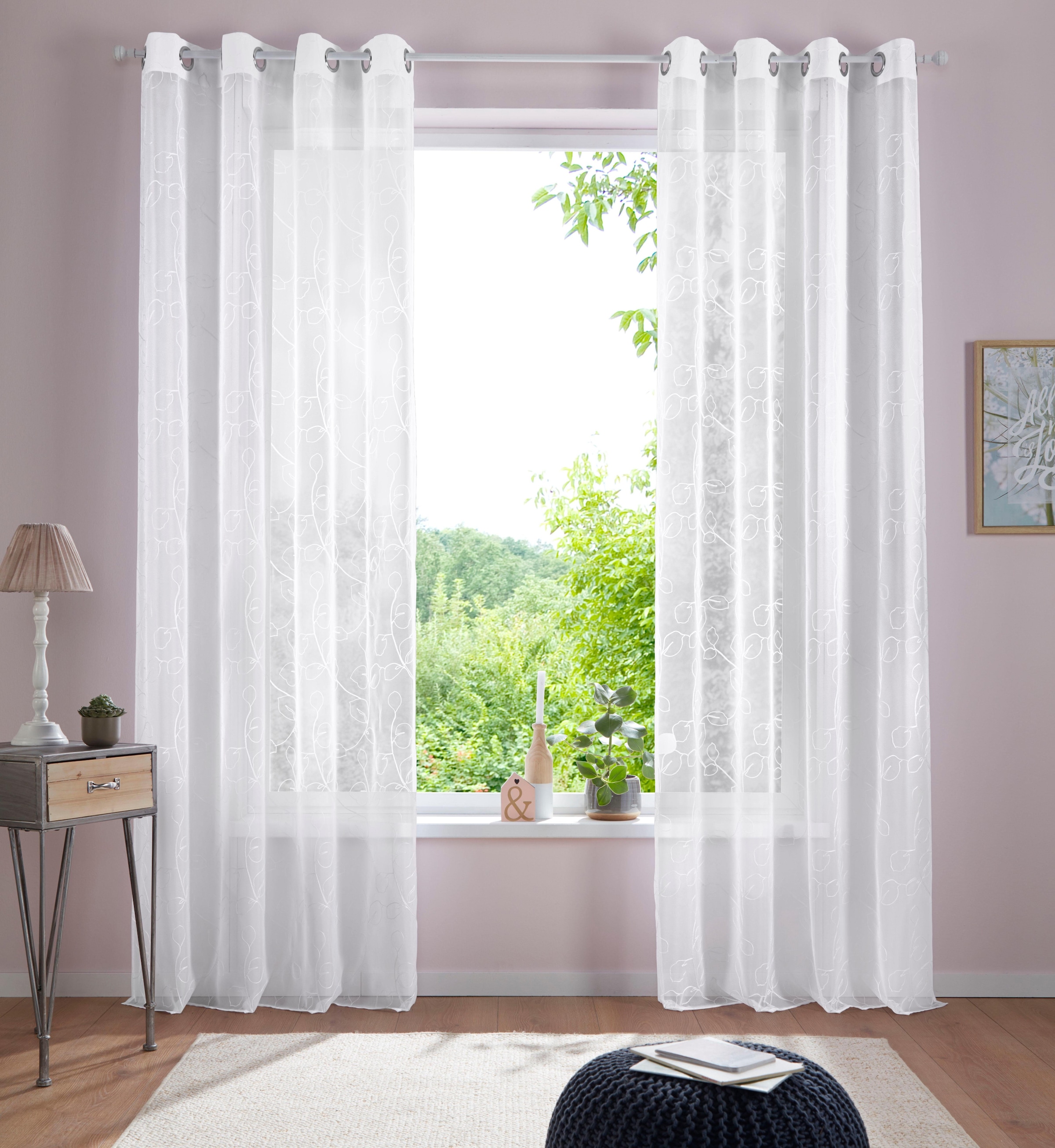 OTTO home Gardine "Adele" Ösen 1 Stk. tlg. transparent, mit floraler Sticke günstig online kaufen