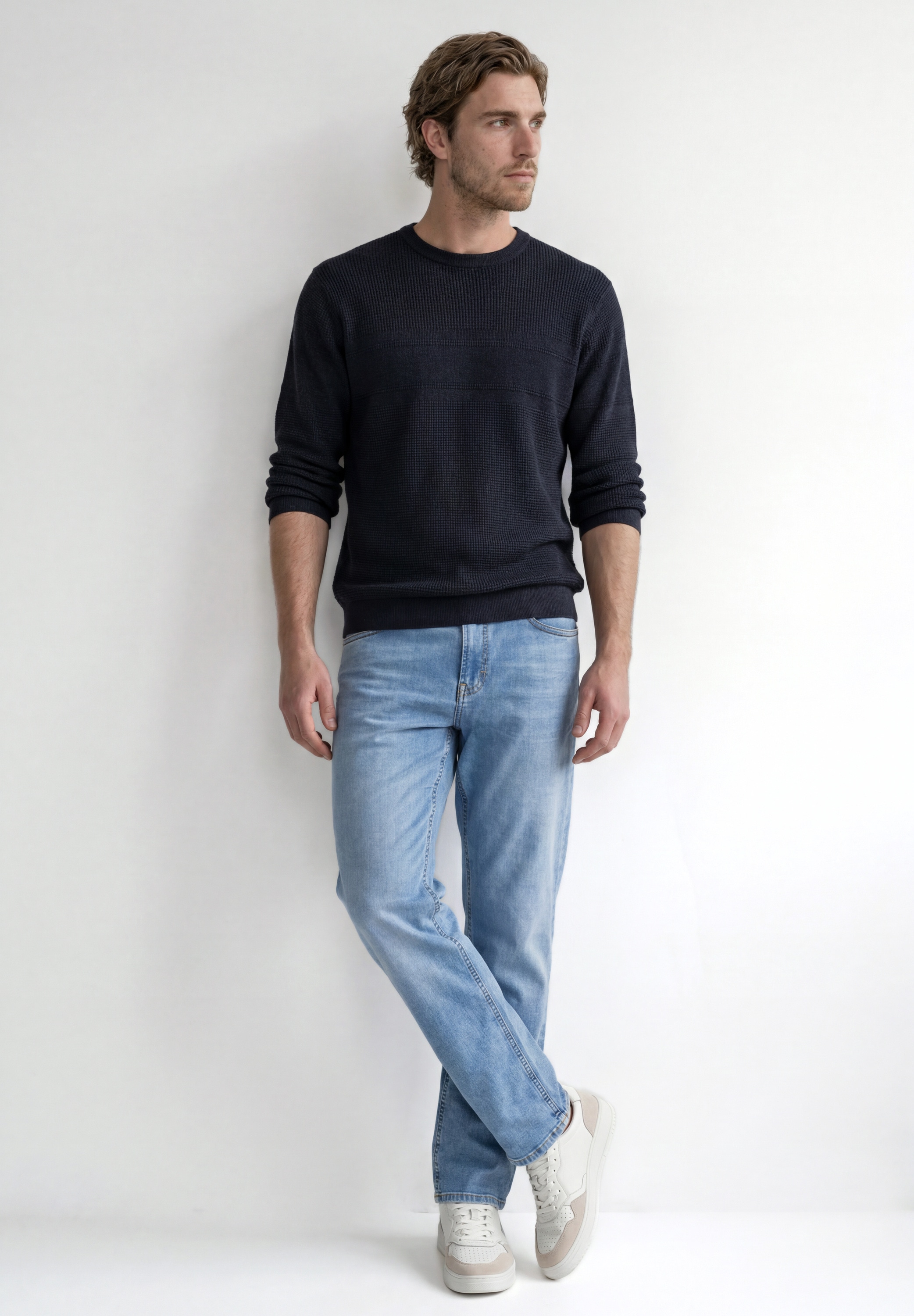 STREET ONE MEN Rundhalspullover aus reiner Baumwolle