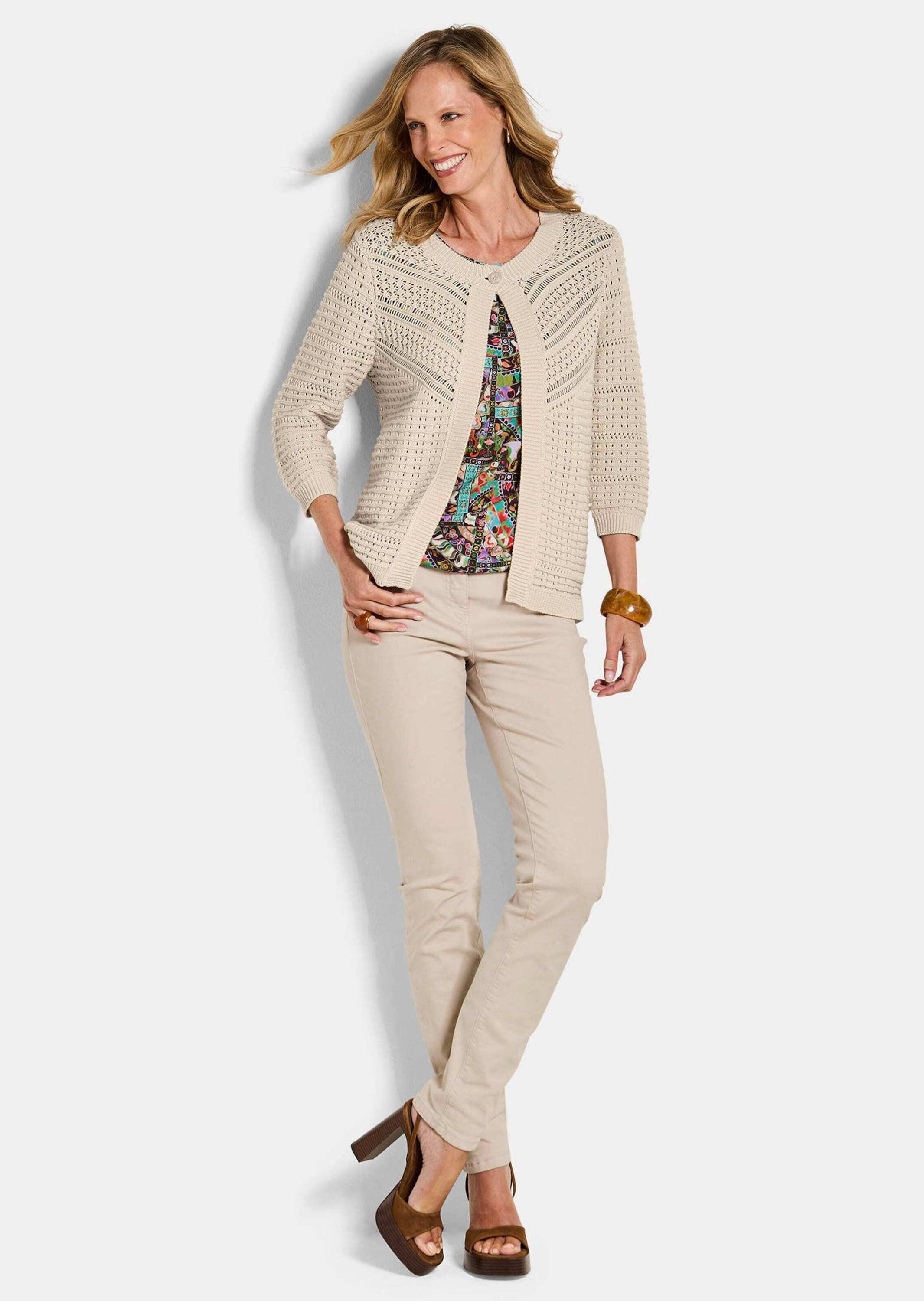 GOLDNER Strickjacke "Elegante Strickjacke mit Rippenblende" figurschmeichel günstig online kaufen