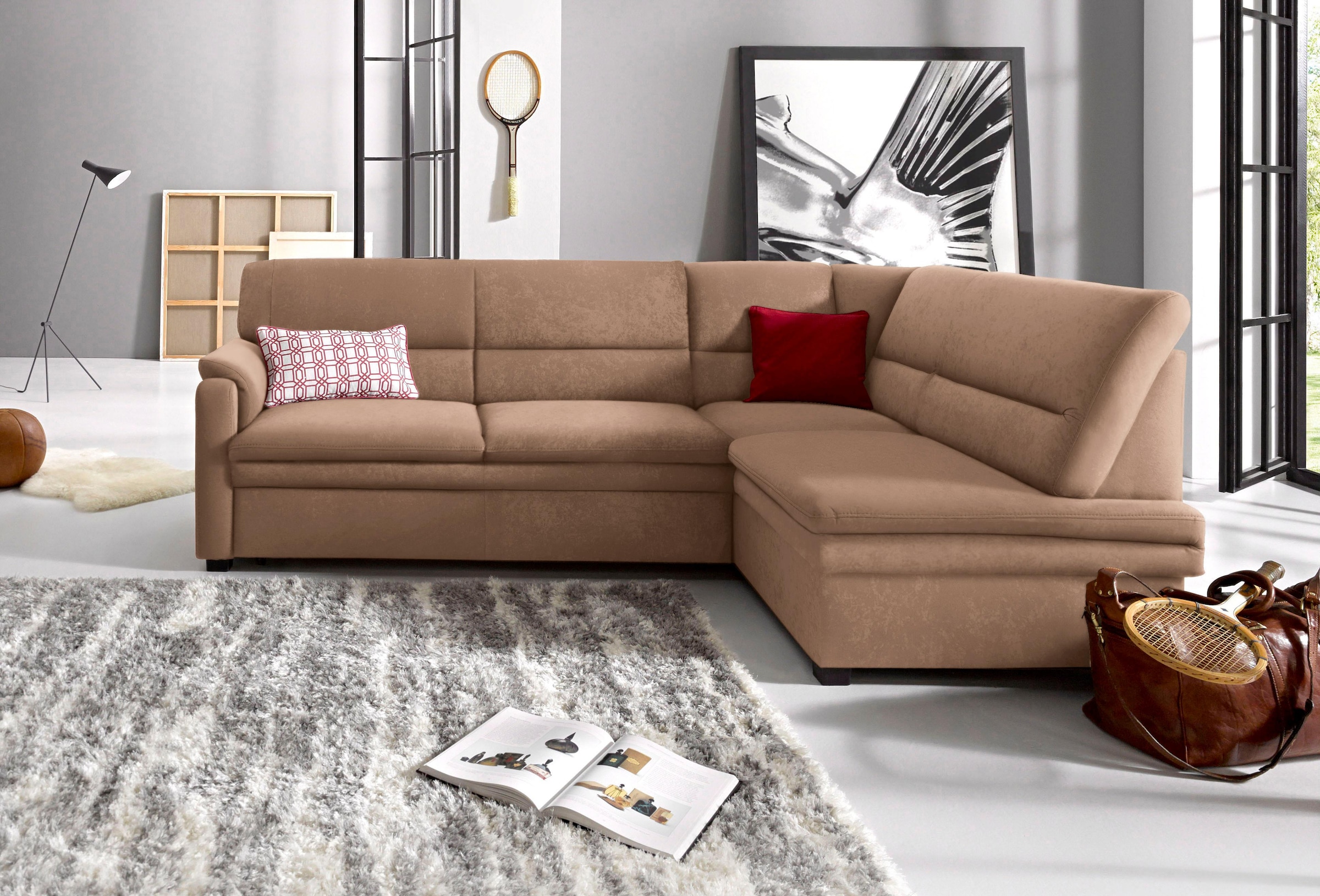 sit&more Ecksofa »Pisa L-Form«, mit Federkern, wahlweise mit Bettfunktion