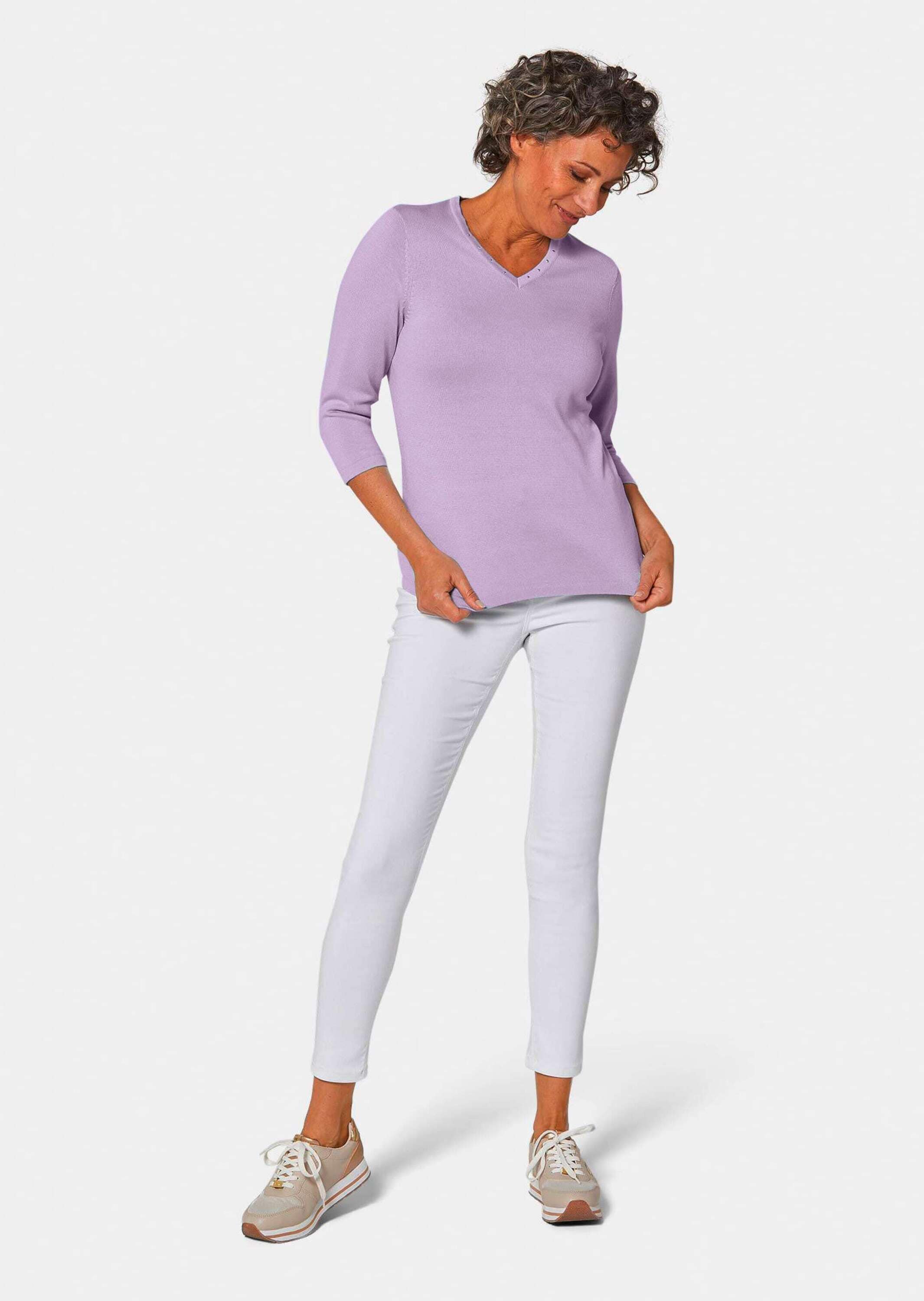 GOLDNER Rundhalspullover »Pullover in hochwertiger Qualität« Glitzersteine am V-Ausschnitt