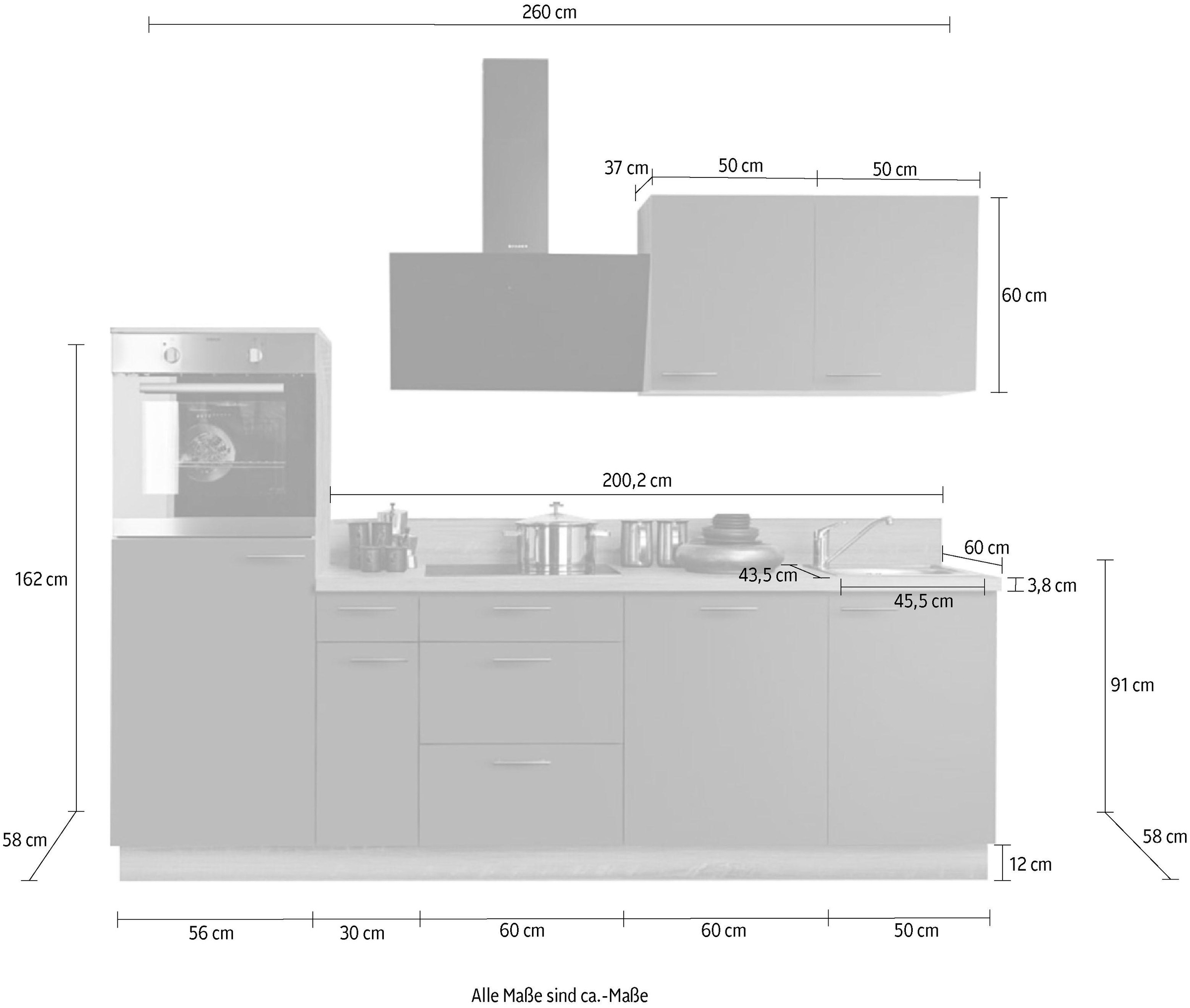 KOCHSTATION Küchenzeile »KS-Scafa, vormontiert, mit höhenverstellbaren Füßen, vormontiert, mit«, Soft-Close, wahl. mit E-Geräten inkl. Geschirrspüler, Breite 260 cm
