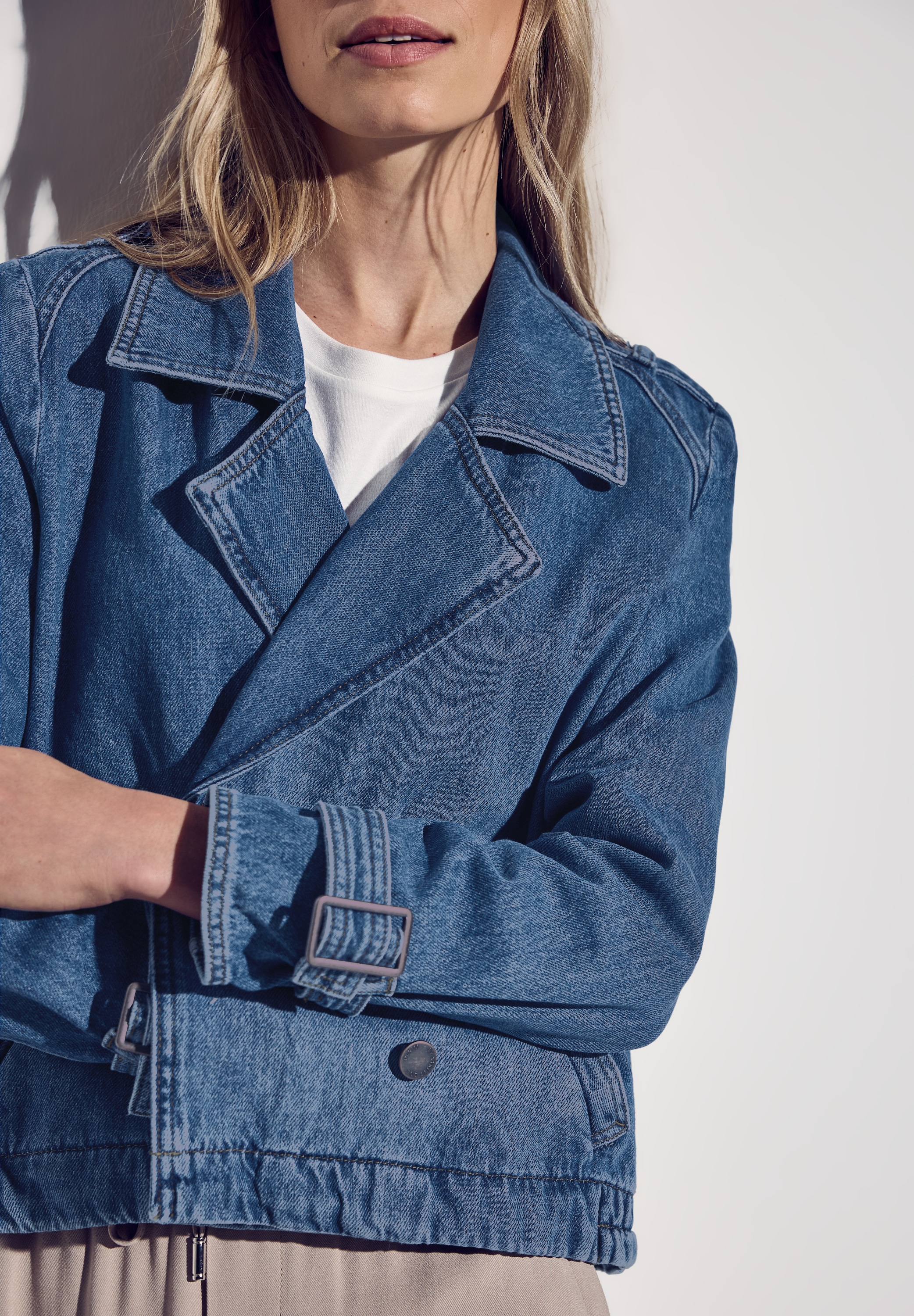 STREET ONE Jeansblazer, im Trenchcoat Look