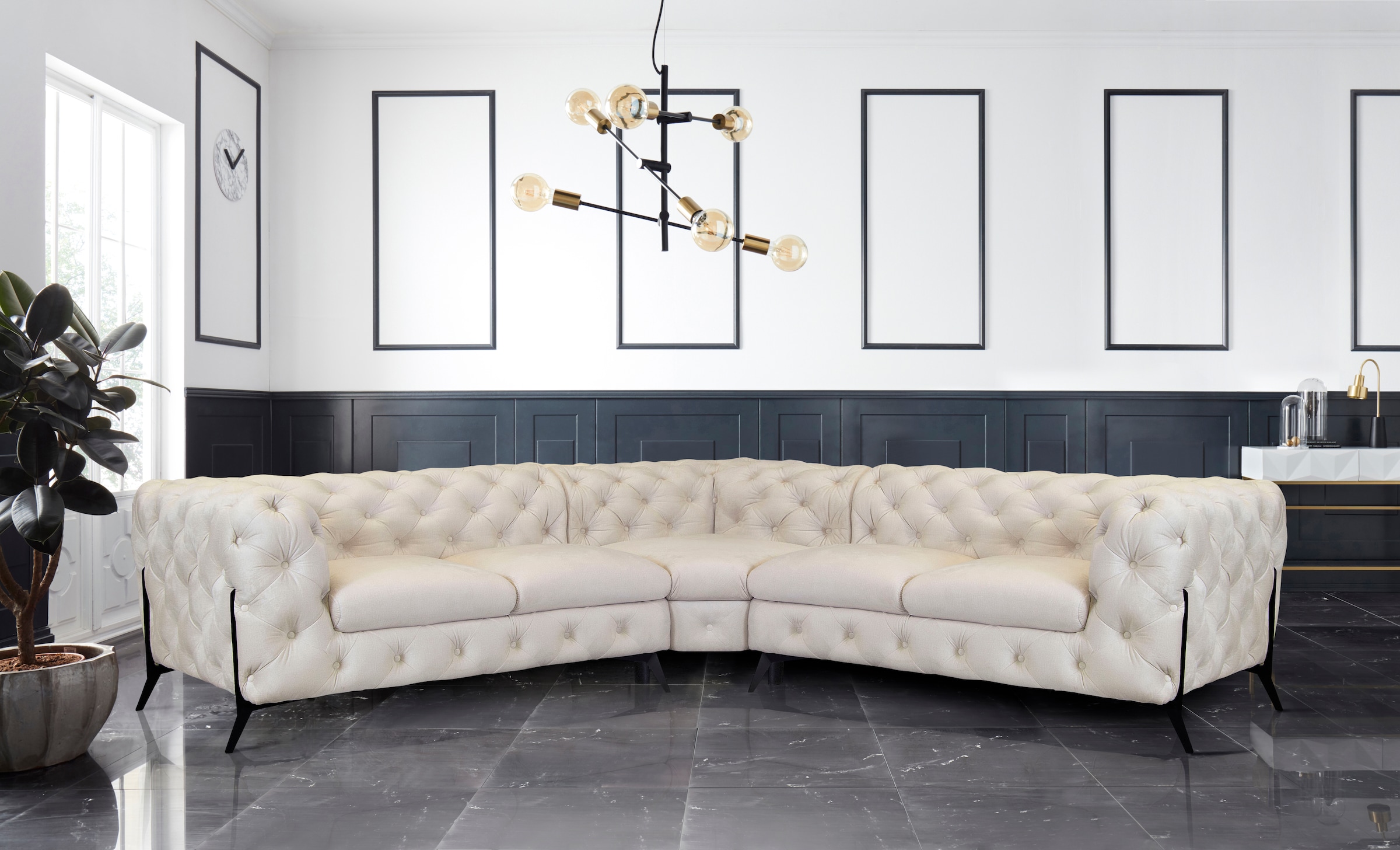 Leonique Chesterfield-Sofa »Amaury L-Form«, Chesterfield-Optik, Breite/Tiefe je 262 cm, Fußfarbe wählbar