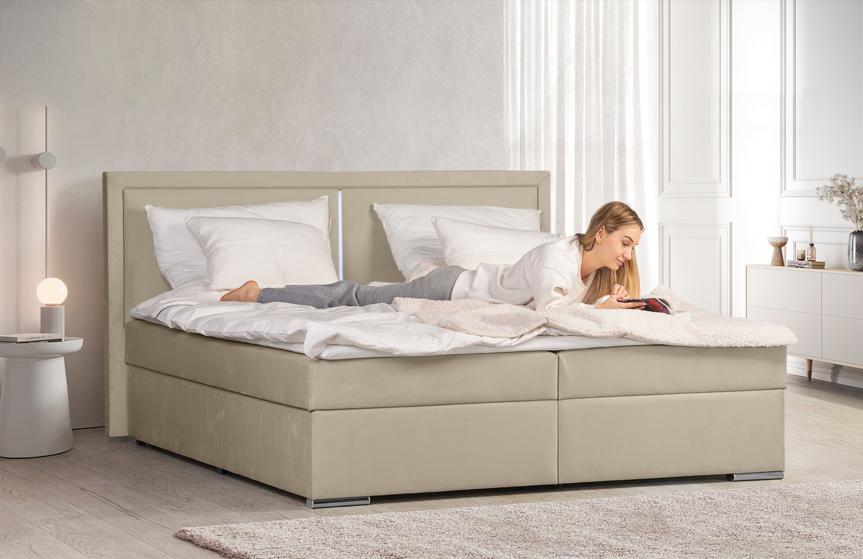COLLECTION AB Boxbett »Athena«, Inkl. LED-Beleuchtung, Topper und Stauraum