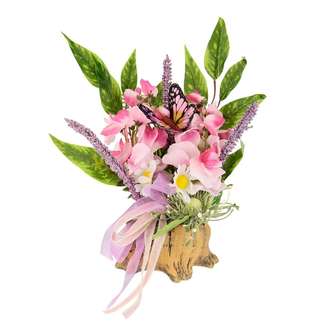 I.GE.A. Kunstpflanze »Orchideen, Gänseblümchen, Schmetterling und Schleife«