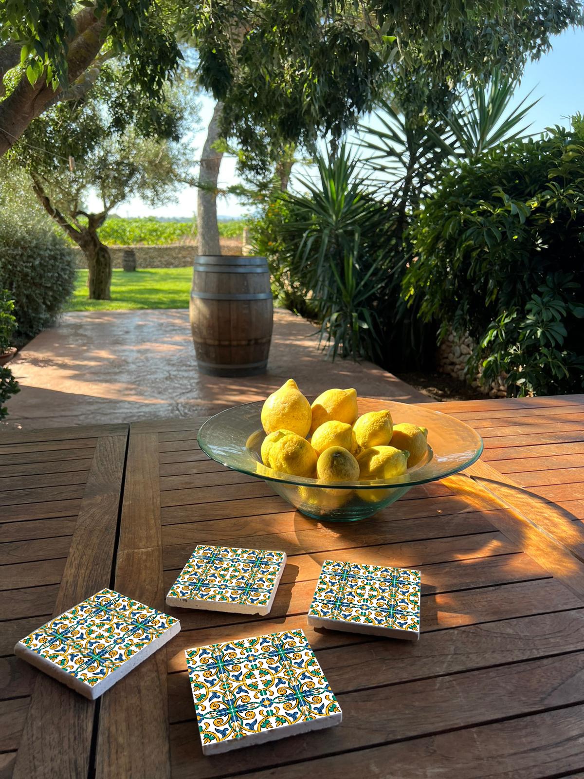 queence Getränkeuntersetzer »Grün Türkis Mosaik Motiv Fliesen Steine«, (Set, 4 tlg.), Mosaik Set Topfuntersetzer Naturstein Untersetzer 10x10x1cm