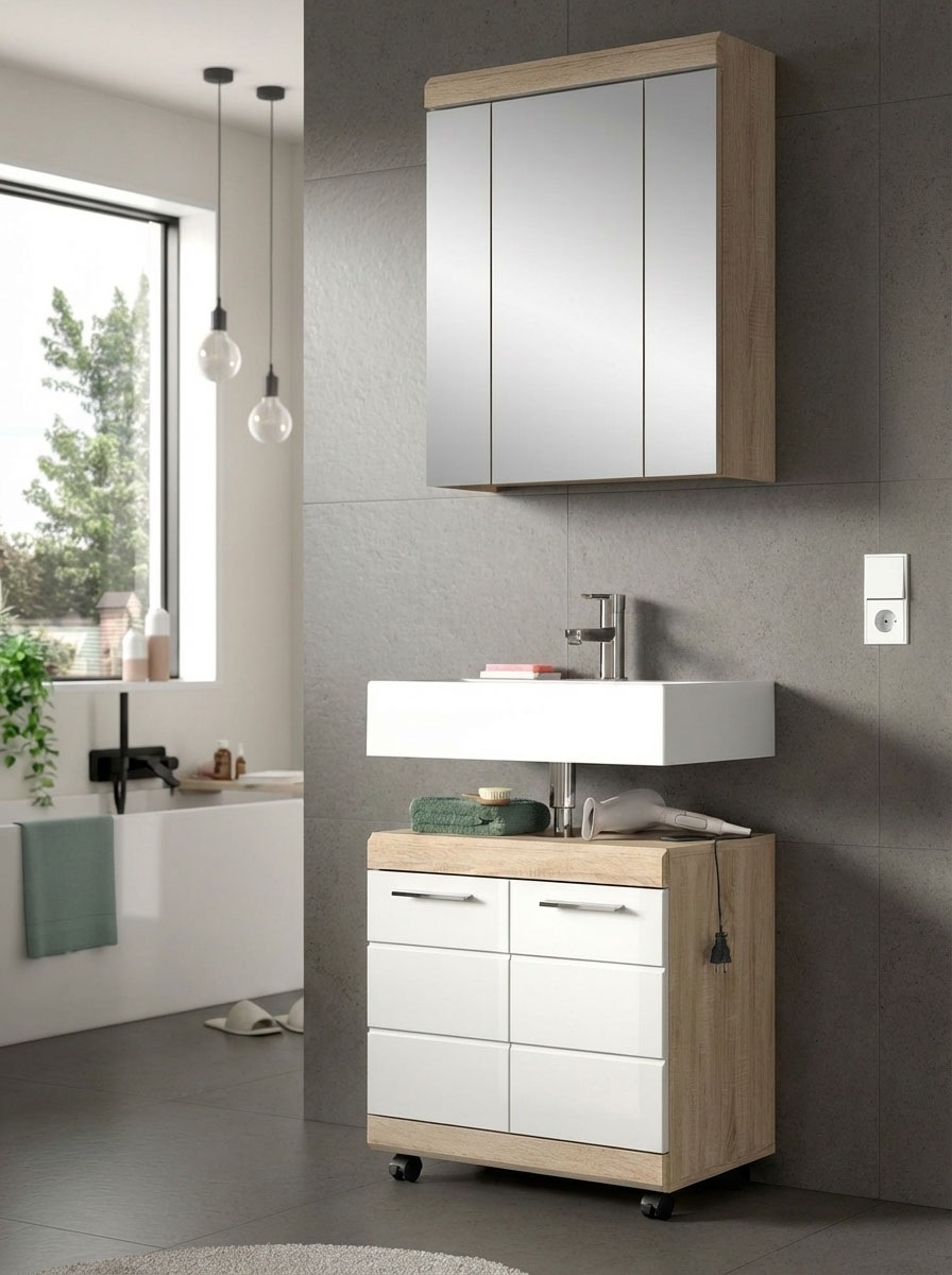 welltime Badmöbel-Set »SIENA, 2 tlg., Waschbeckenunterschrank auf Rollen & Spiegelschrank« TOPSELLER!, 2 Stk. tlg.