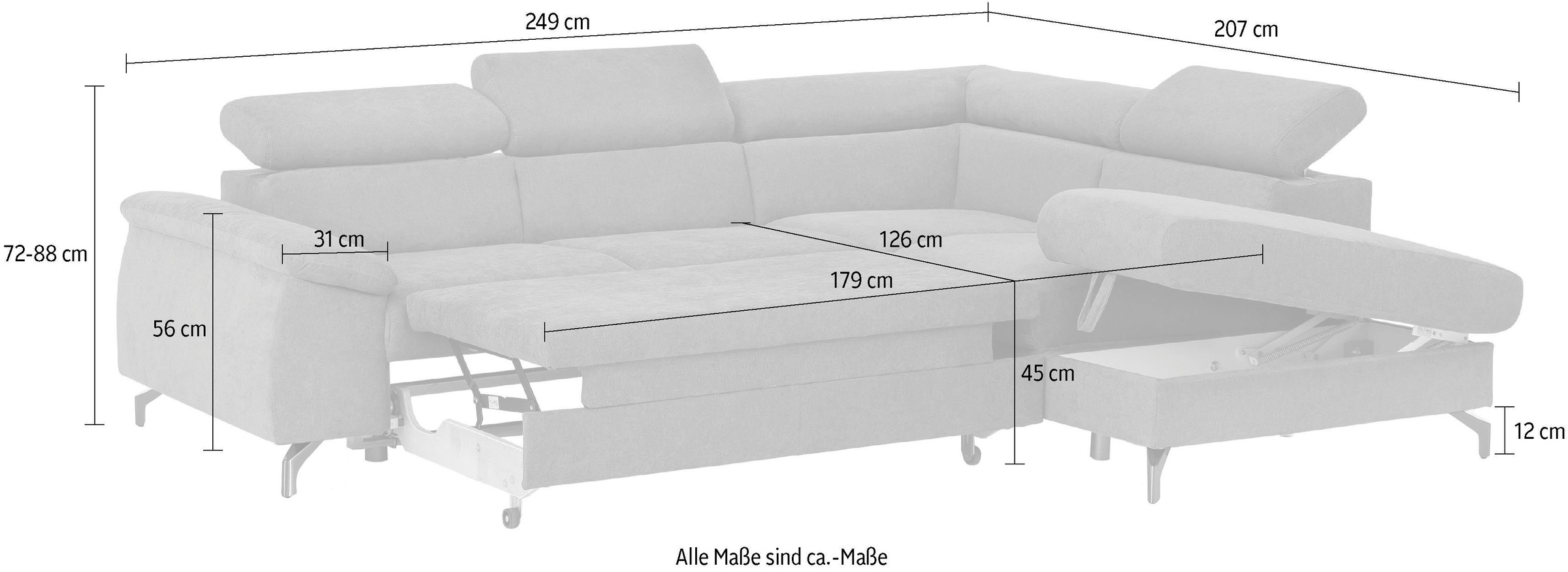 COTTA Polstergarnitur »Komaris«, (Set), Set: bestehend aus Ecksofa und Hocker, frei im Raum stellbar