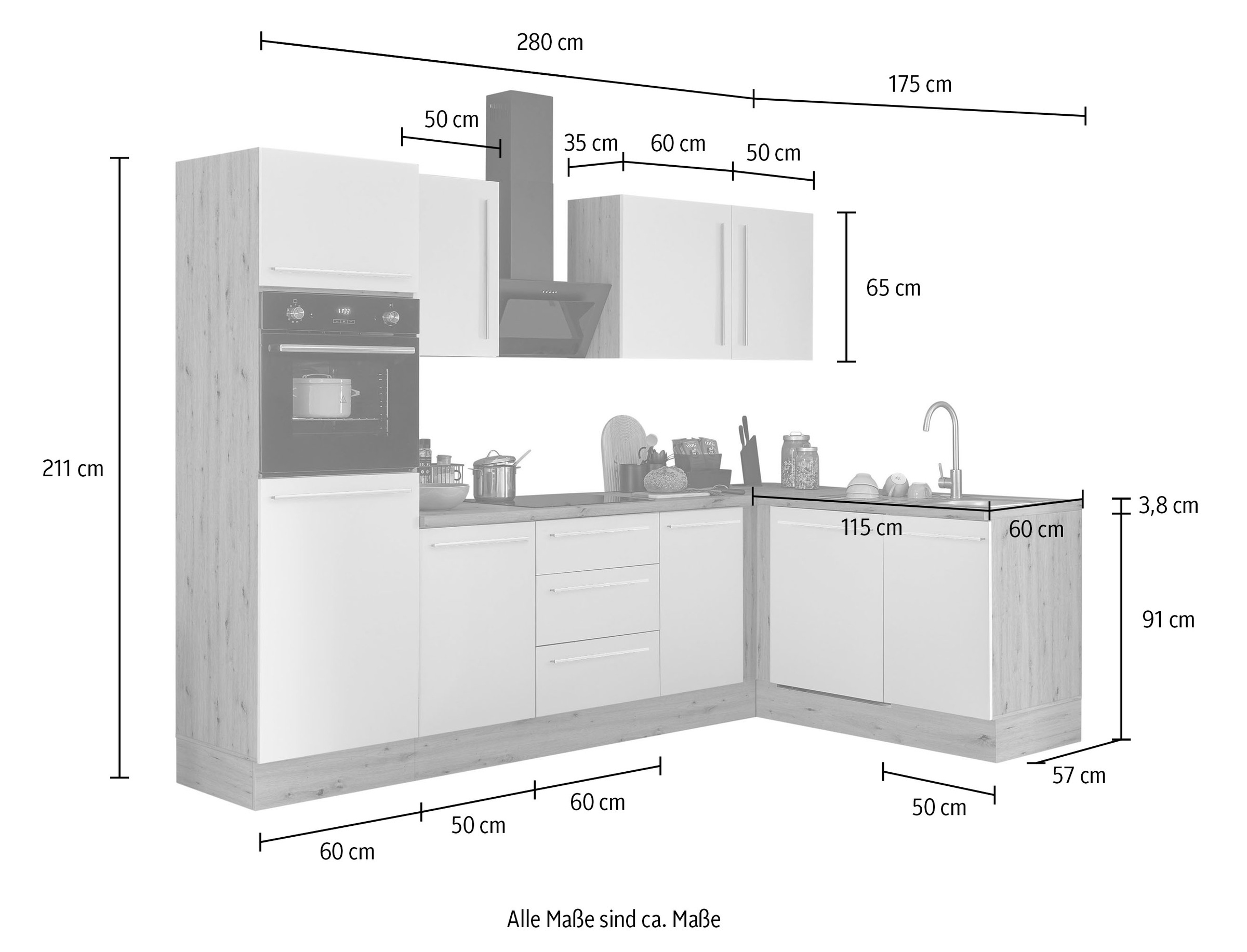 KOCHSTATION Winkelküche »Florida, Stellbreite 280x165 cm«, wahlweise mit E-Geräten, mit Softclose für Türen und Schubkästen