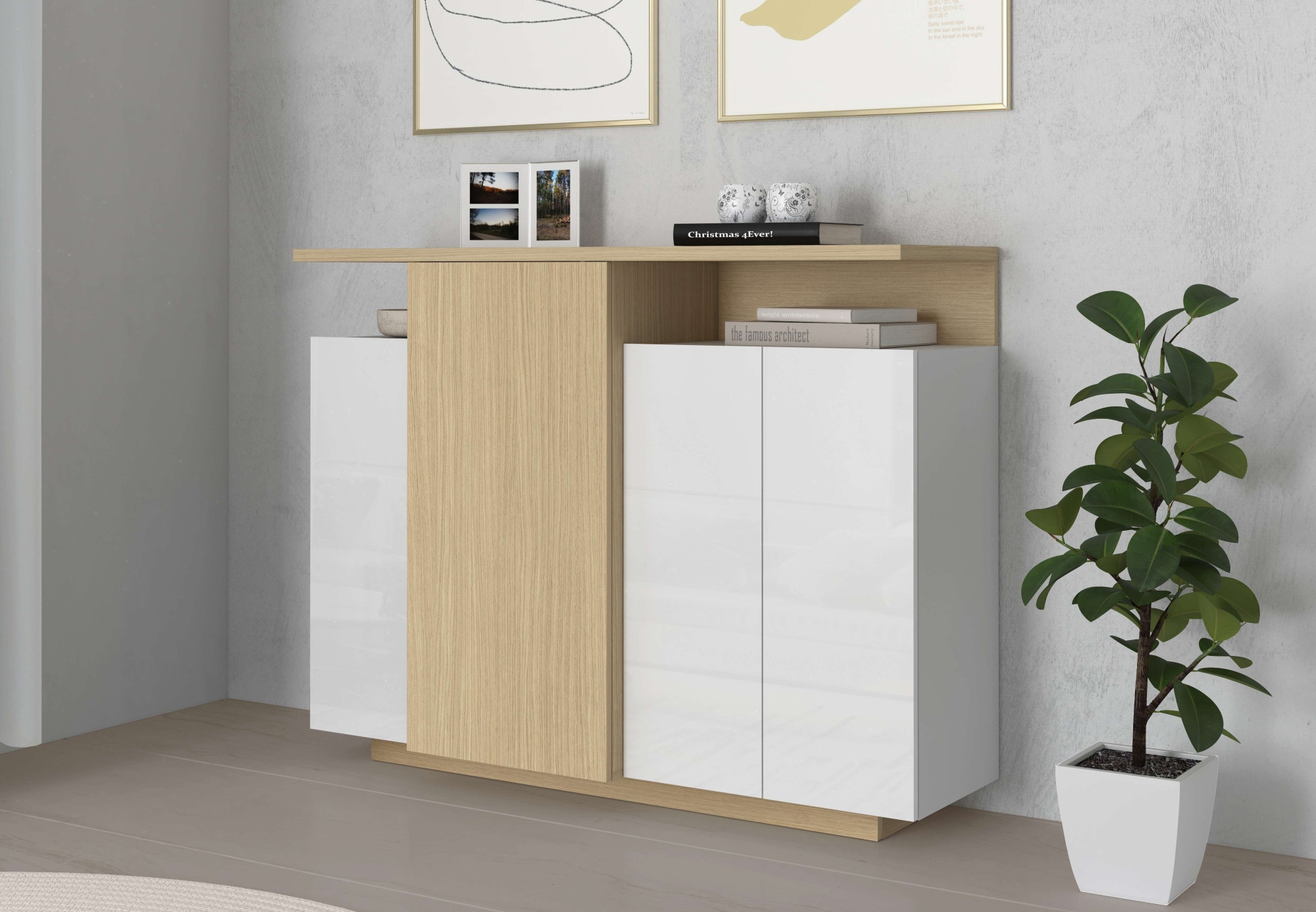 OTTO home "Highboard ETHOS, Kommode, Schrank, Kredenz" 1 Stk. tlg. Mit 4 Drehtüren, 9 Innenfächern und 2 Außenfächern, B.130 cm