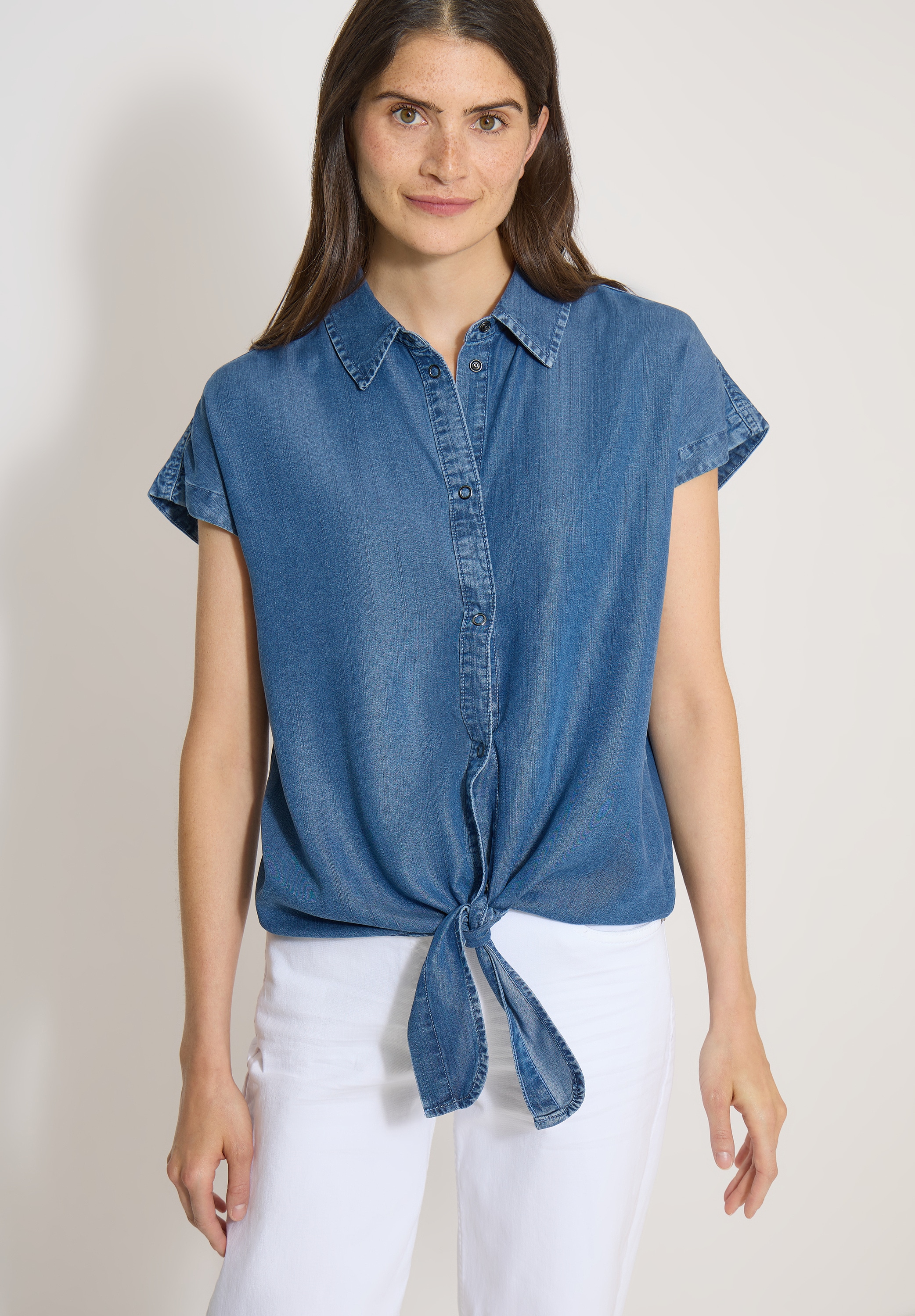 Cecil Kurzarmbluse in Denim-Optik