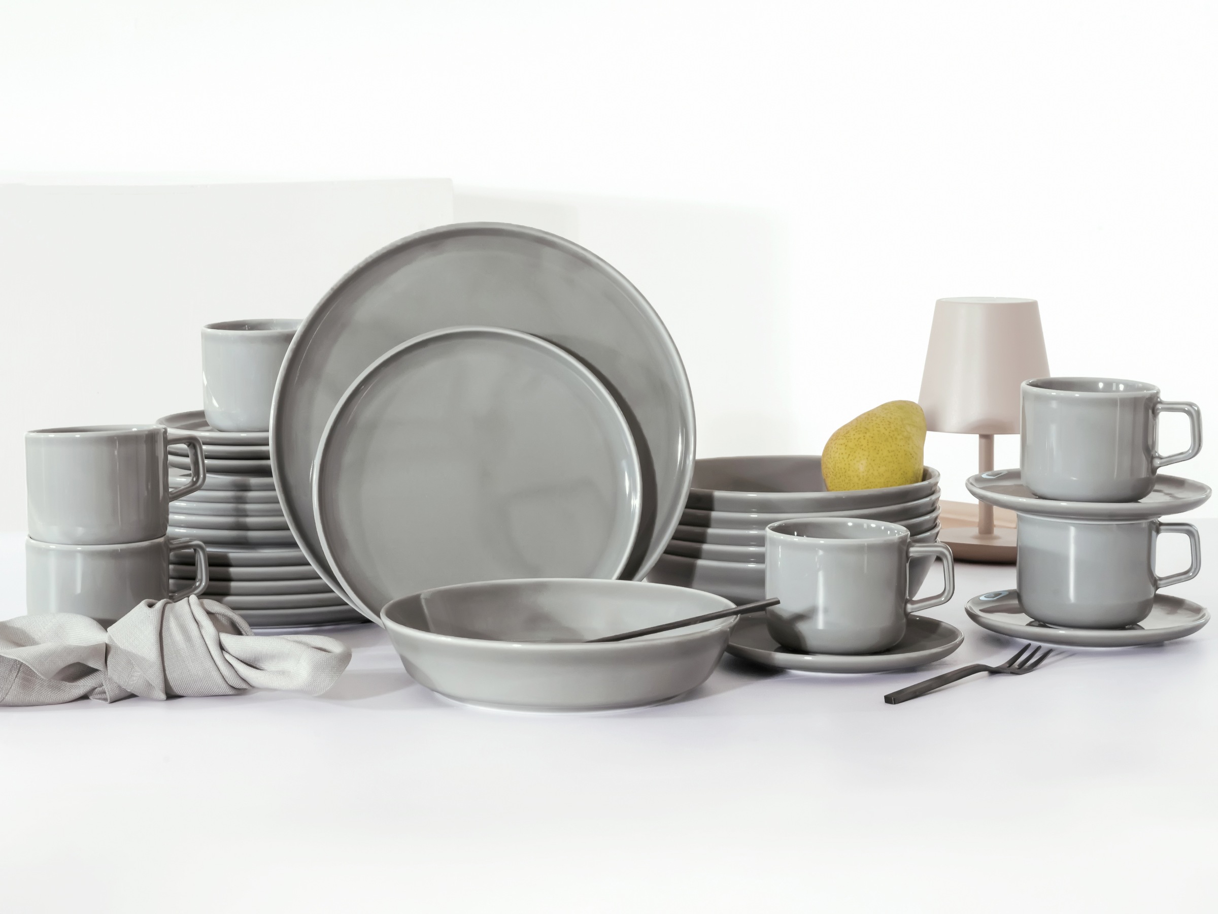 CreaTable Kombiservice »Chef Collection, Service 30-tlg.« Moderne Formensprache, Edelgrau Optik
