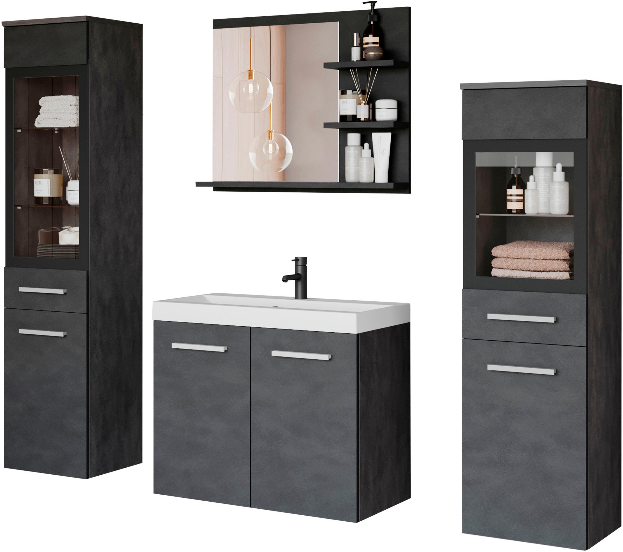welltime Badmöbel-Set "MADRIT" Komplett-Set, mit Waschbecken, 5 Stk. tlg. günstig online kaufen