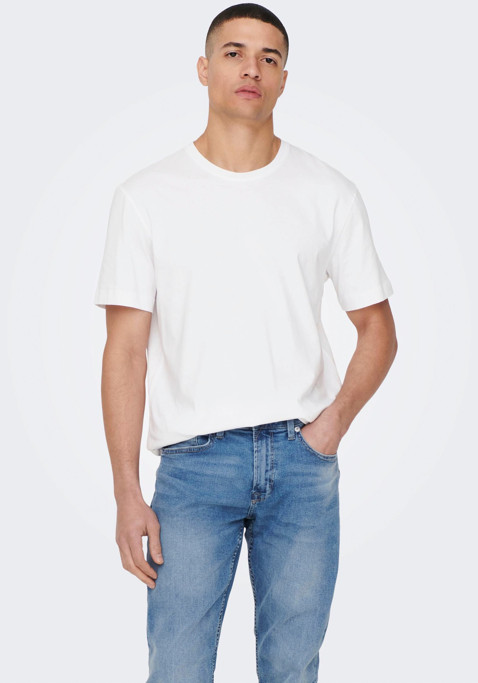 ONLY & SONS Rundhalsshirt "ONSMAX LIFE REG SS STITCH TEE" Baumwolle, normal geschnitten