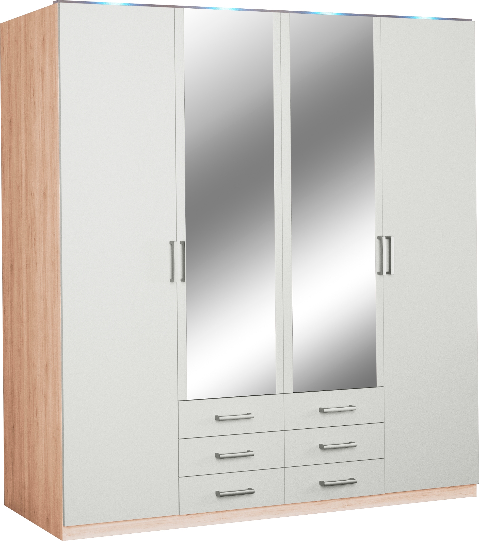 priess Kleiderschrank "Amsterdam, viel Stauraum durch viele Schubkästen, Spiegeltüren" Optional mit LED-Beleuchtung, Made in Germany