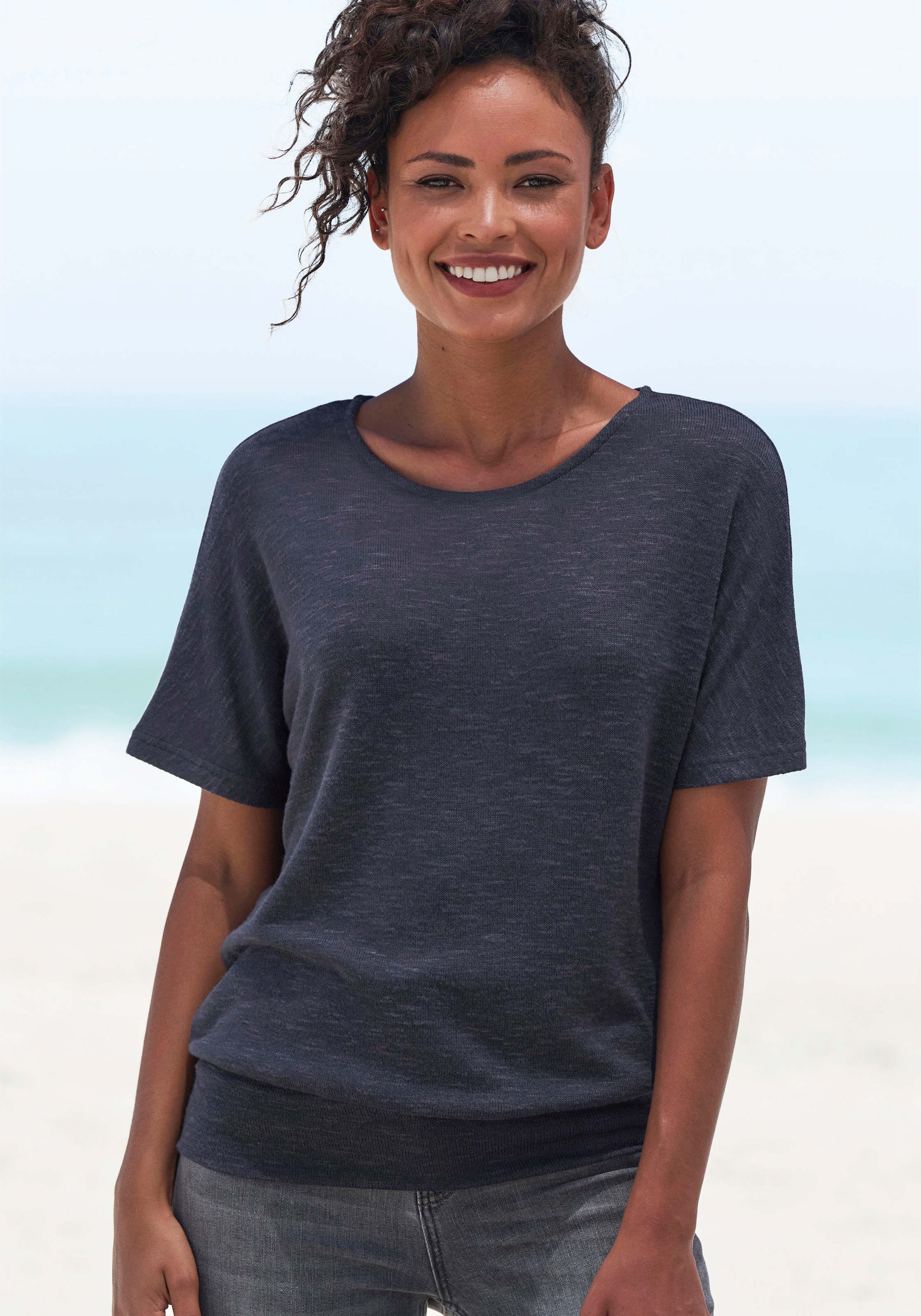 Thumbnail - Vivance Kurzarmshirt "mit breitem Bund" aus weichem Viskose-Feinstrick