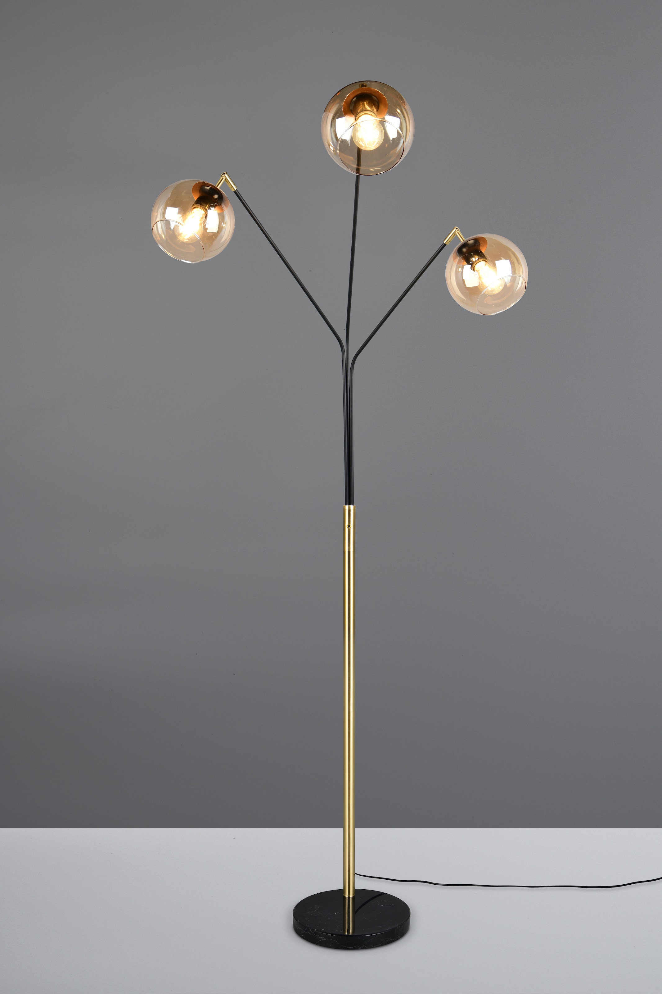 TRIO Leuchten Stehlampe »PAXTON, dreiflammige Stehleuchte, Glas Lampenschirme, Arme verstellbar«, 3 flammig, Leuchtmittel E27 | Leuchtmittel wechselbar, exkl. 3x E27 max 10W, Höhe 200cm Breite 67cm, Kippschalter, 2m Kabel