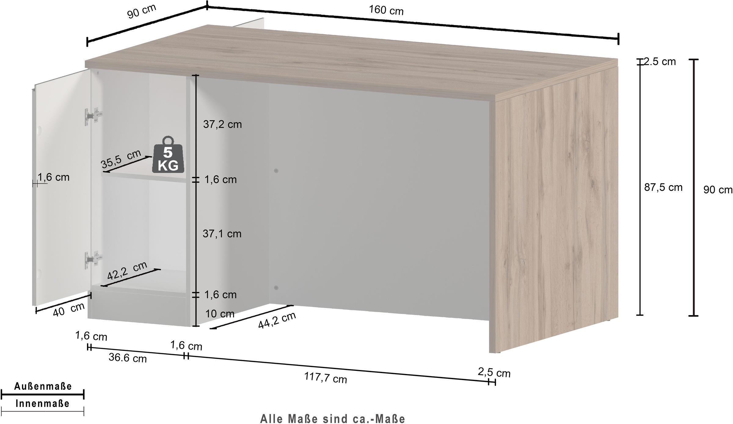 KOCHSTATION Kücheninsel »Sole,Kochinsel,Küchenarbeitsblock,Inselküche,Arbeitsinsel«, Breite 160 cm mit 2 Türen,4 Fächer, Arbeitsplatte, Aluminiumgriff