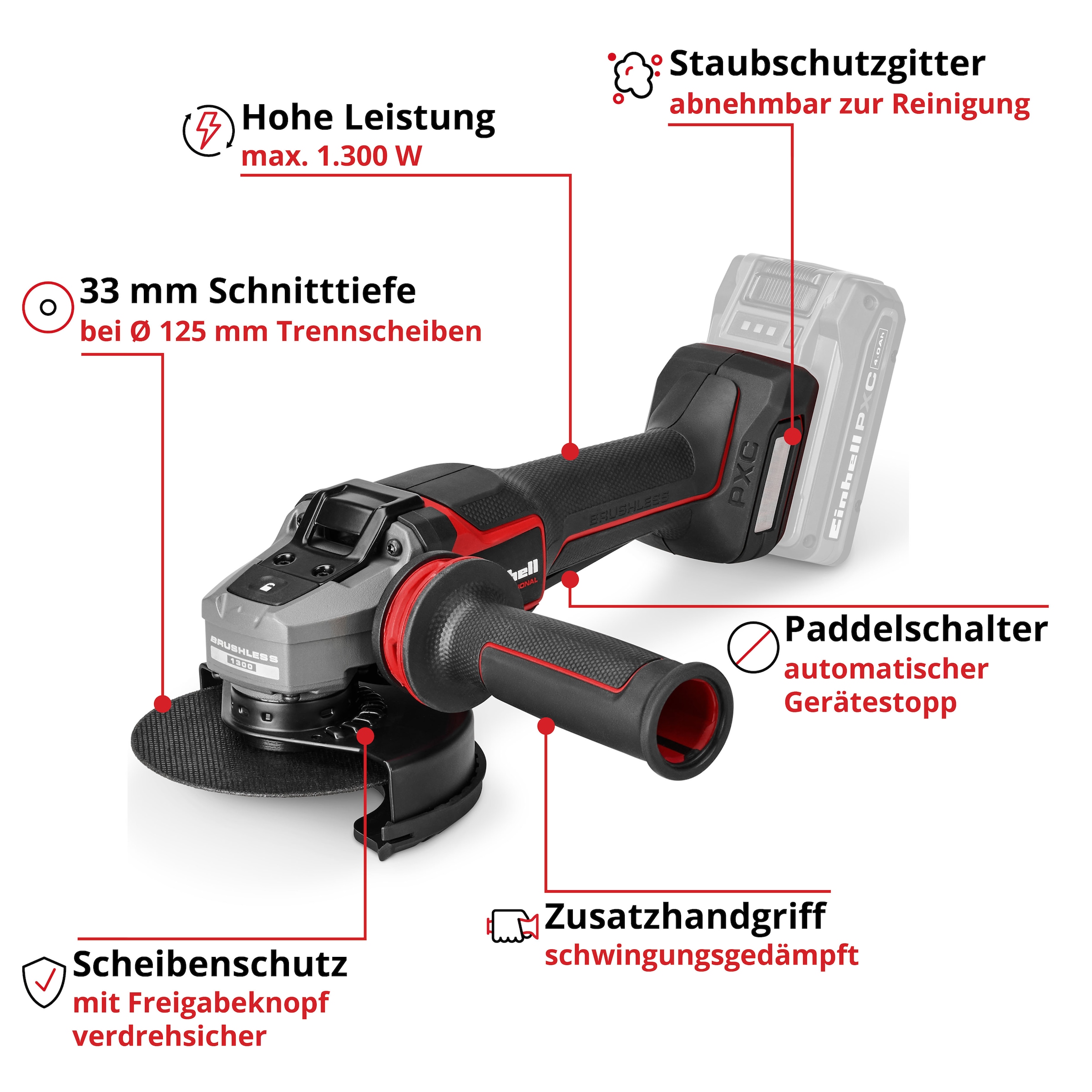 Einhell Akku-Winkelschleifer »TP-AG 18/125-13 Q P BL - Solo« ohne Akku und Ladegerät