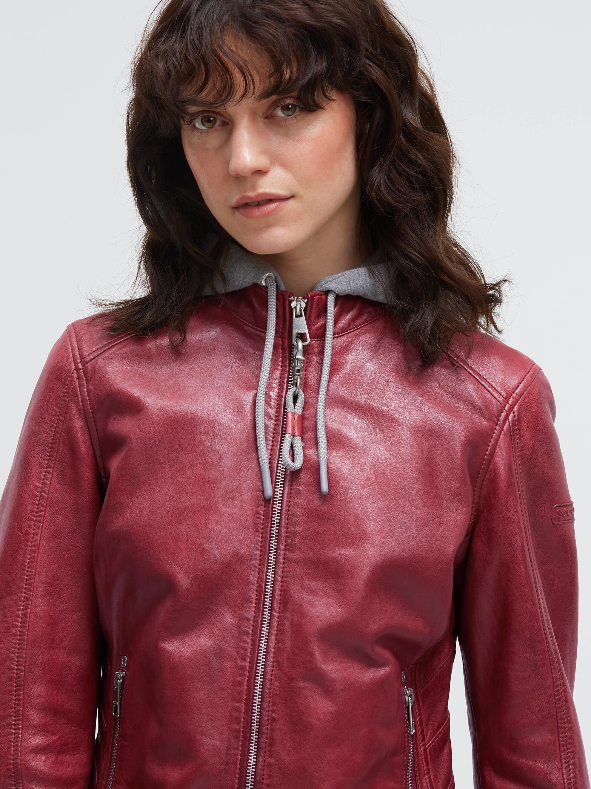 SOCCX Lederjacke mit Kapuze mit Reißverschluss an den Einschubtaschen