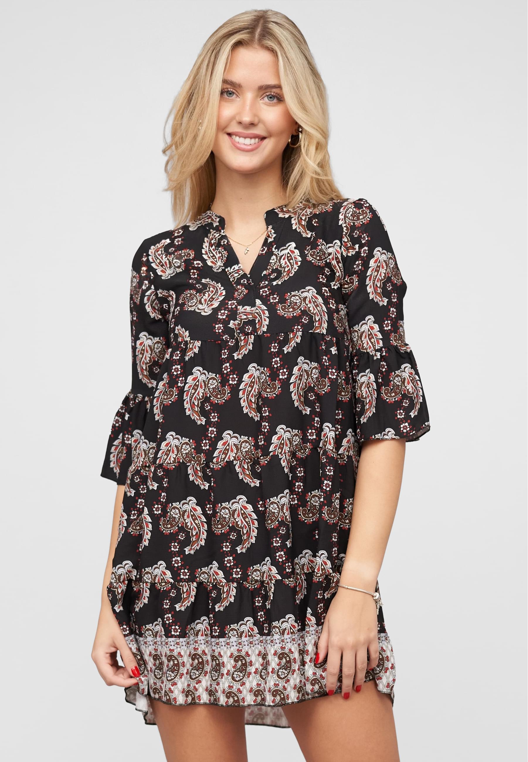 Thumbnail - CLOUD 5IVE Shirtkleid "CLOUD 5IVE Paisley Kleid mit V-Neck und All Over Print" 1 Stk. tlg.