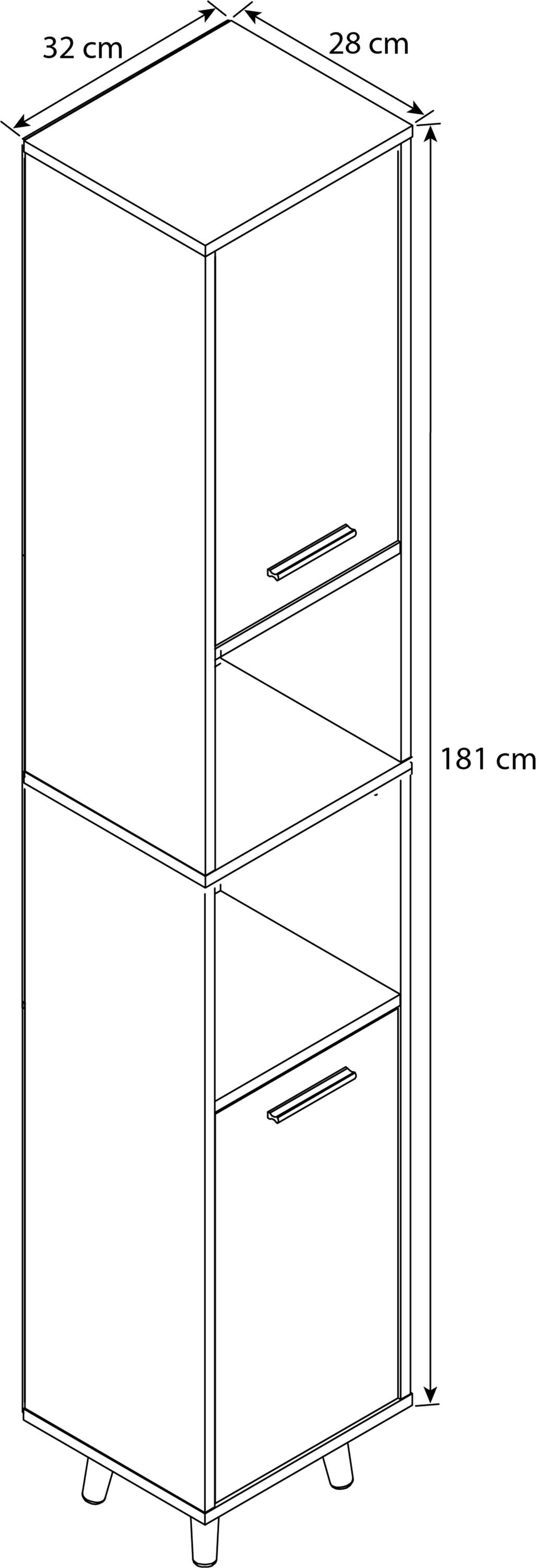 VCM Hochschrank »VCM Holz Badezimmerschrank | Badmöbel | Stand Badschrank | Badezimmer | Hochschrank | Maße ca. H. 181 x B. 32 x T. 28 cm - Landos«, (1 St.)