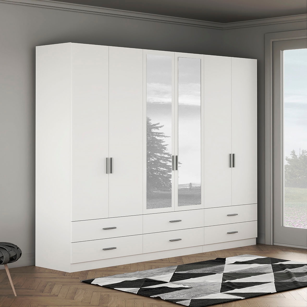 FORTE Kleiderschrank »Forte ASUMPTA ,Breite 2,70m, Schubladen, Spiegeltüren« B/H/T 269,7/210,5/54,2 cm , Viel Stauraum, Spiegel, FSC® zertifiziert