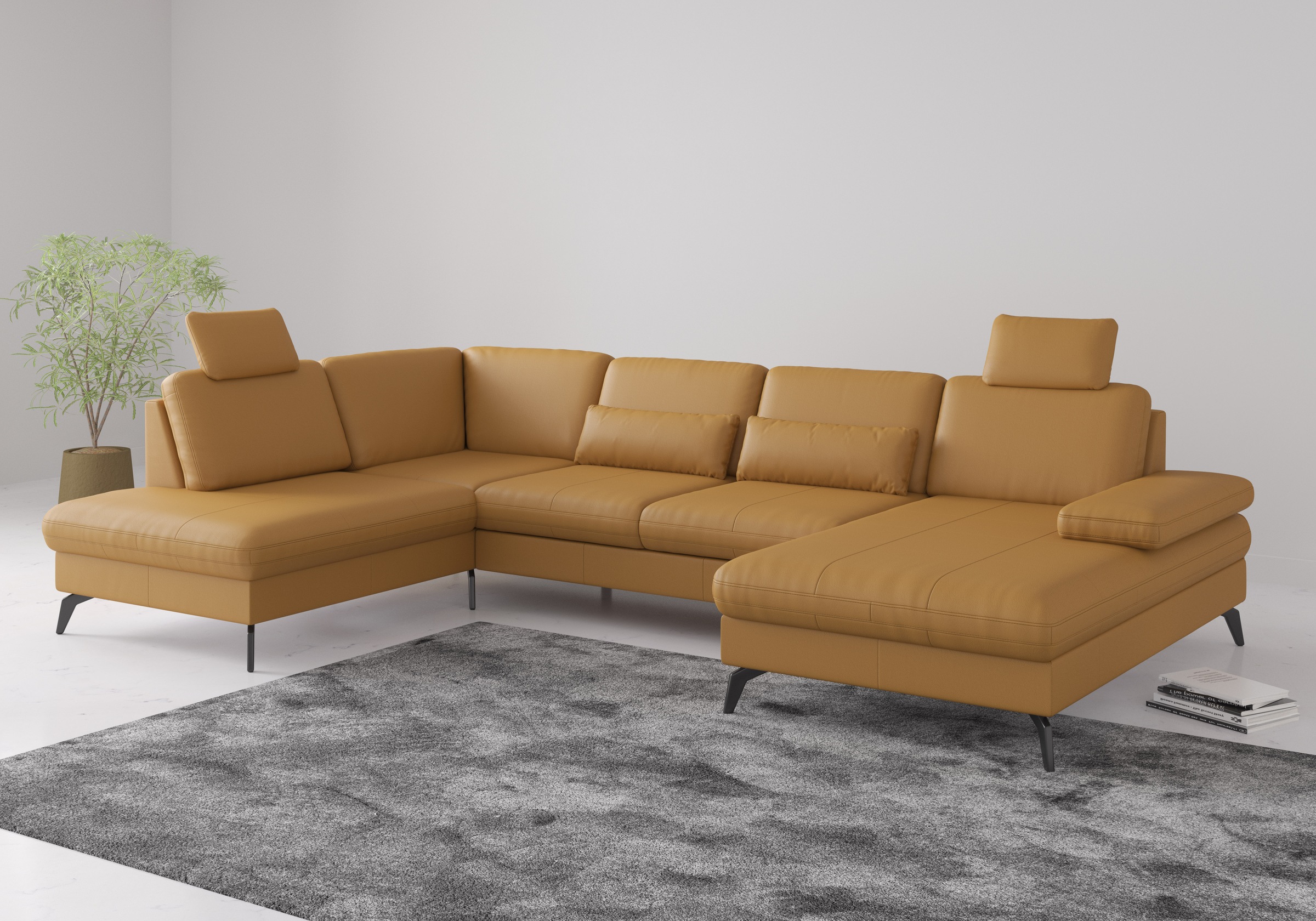 Wohnlandschaft SIT & MORE "Morris Jubi", gelb (curry), B:335cm H:82cm T:212cm, Sofas, Wohnlandschaft, wahlweise mit Armteilverstellung, Bettfunktion & Bettkasten