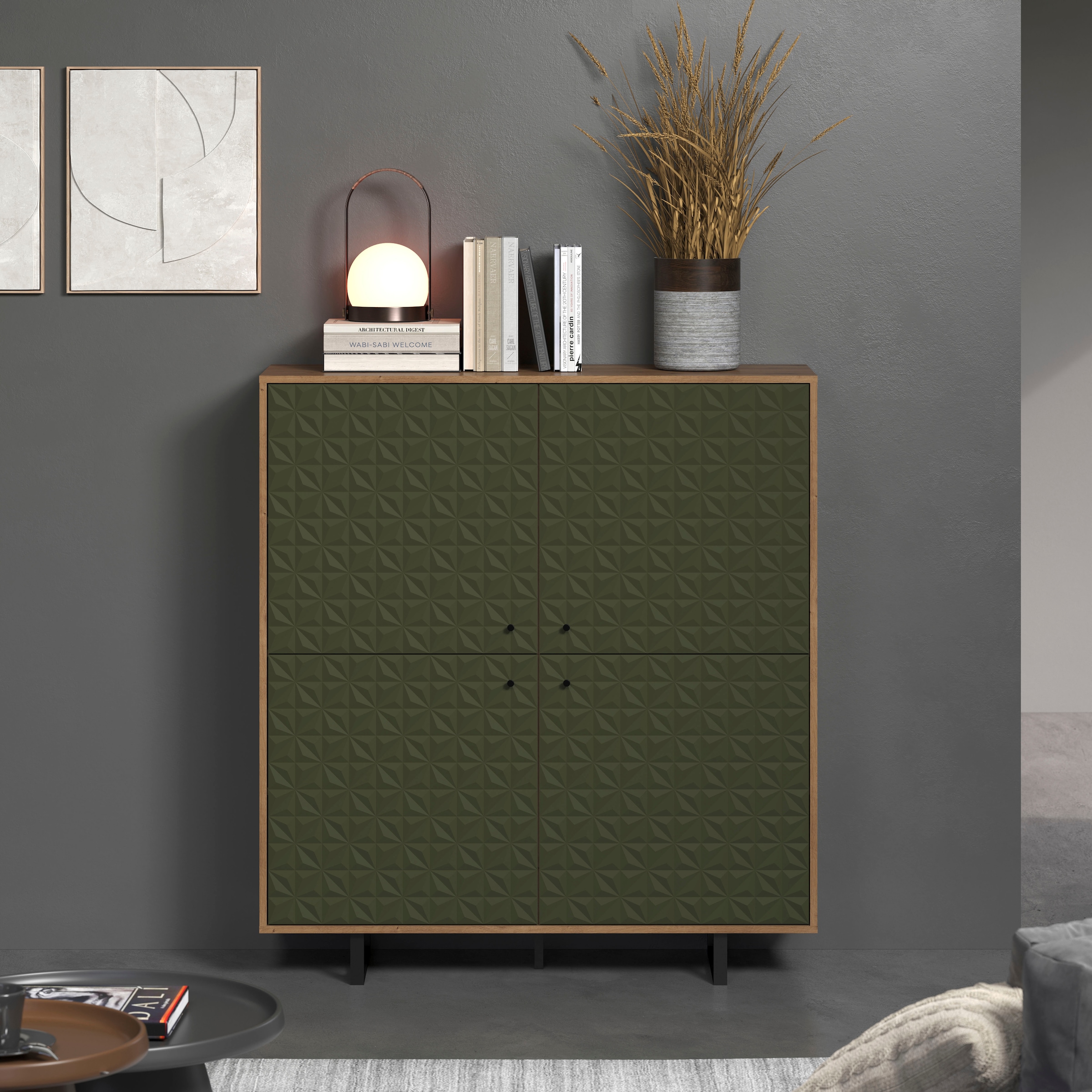 Home affaire Highboard »Ferretti« Sideboard mit besonderer Fräsung - Füße und Griffe aus Metall
