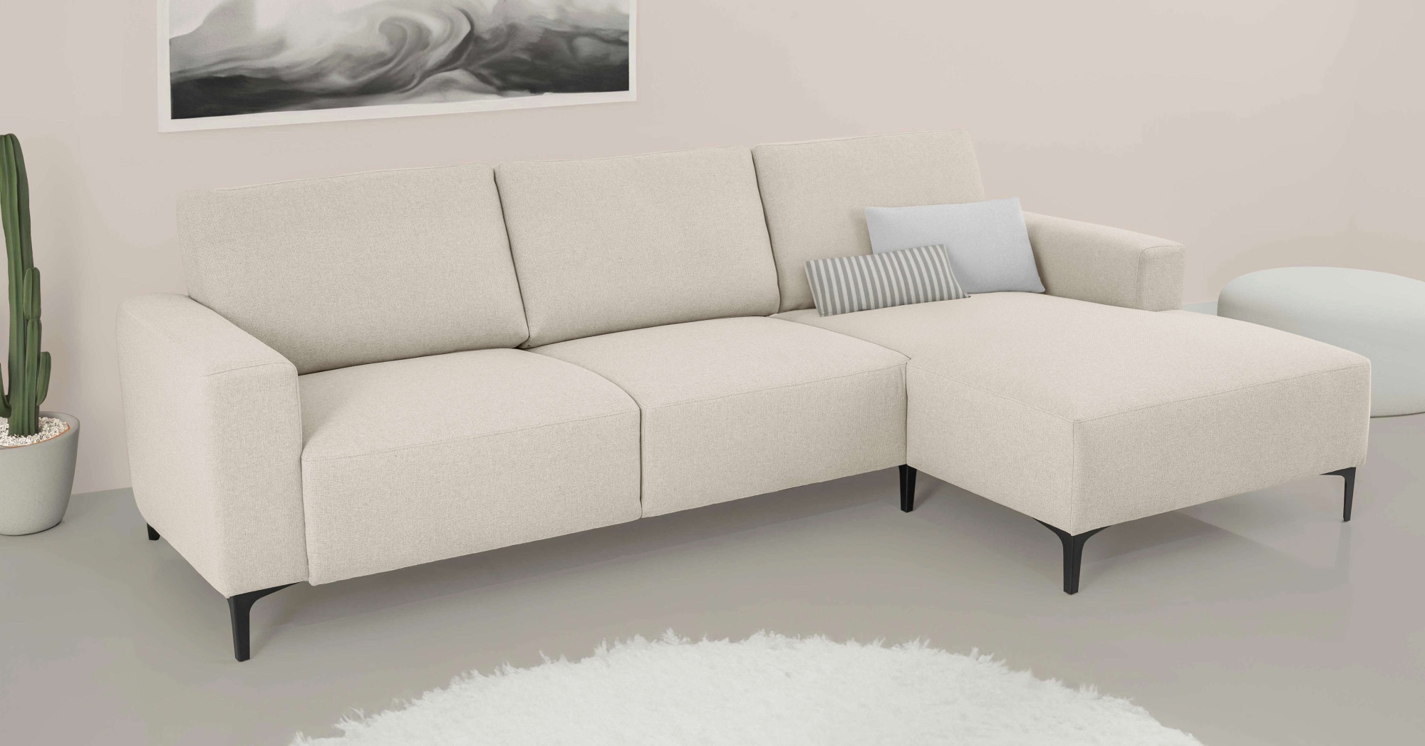 OTTO home Ecksofa »Tournon, L-Form, Breite 262 cm, Webstoff, Chenille« Designsofa im nordischen Stil, Wellenunterfederung, Metallfüße