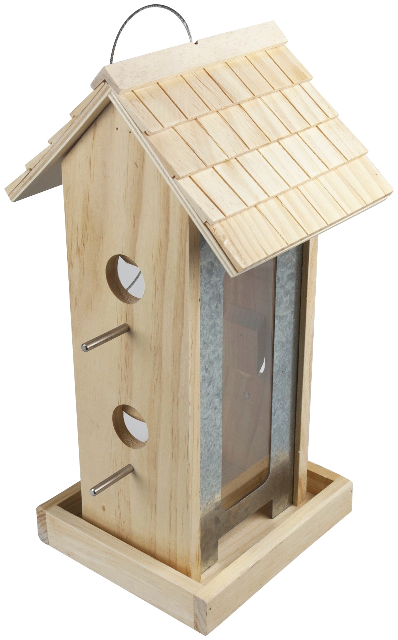 Windhager Vogelhaus "Country, Futterspender aus Kiefernholz, mit Schindeldach" Futterstation inkl. Aufhängung, Füllmenge ca. 3 L, 17,5x19x38 cm