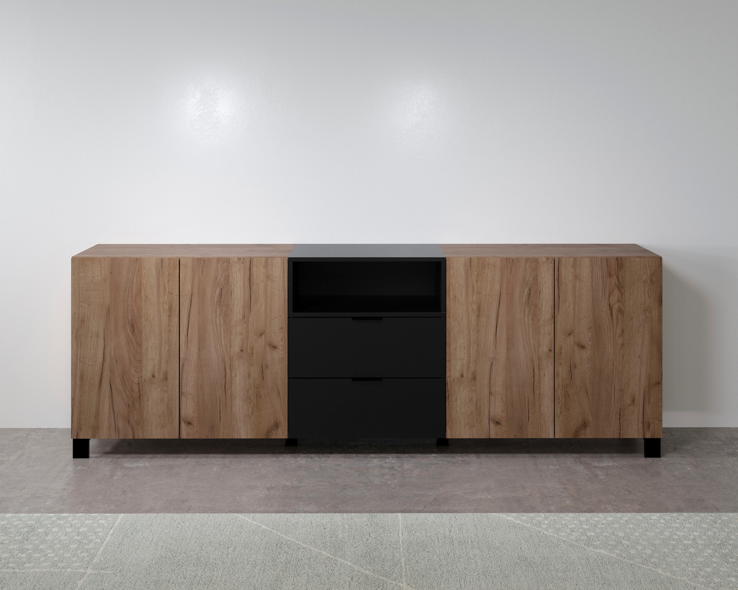 INOSIGN Sideboard »Kriens«, Anrichte Eiche, hellbraun / schwarz matt, Breite 227 cm, Höhe 78 cm