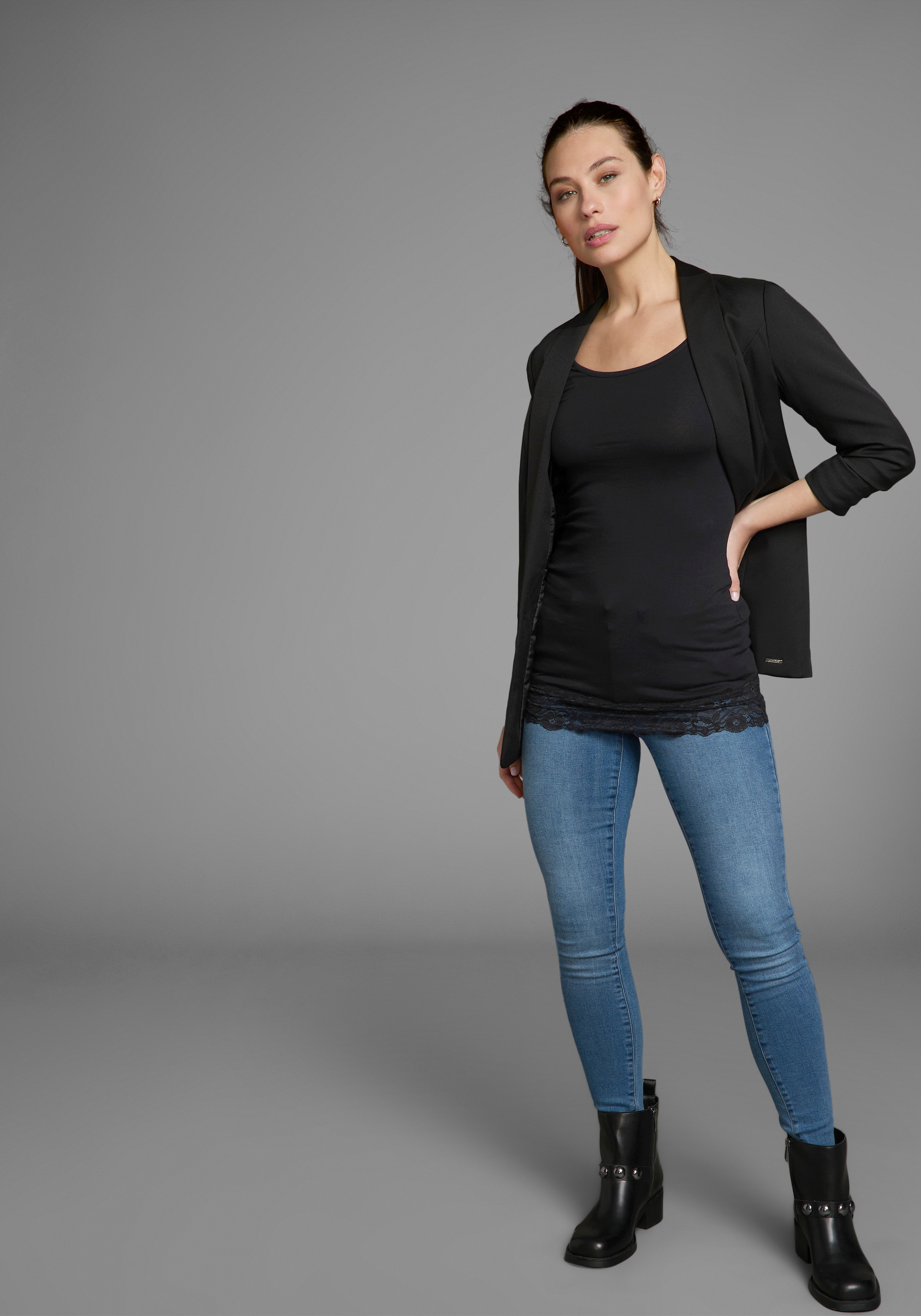 AJC Longshirt, Langarm, figurbetonter Schnitt, unifarben, Rundhalsausschnitt